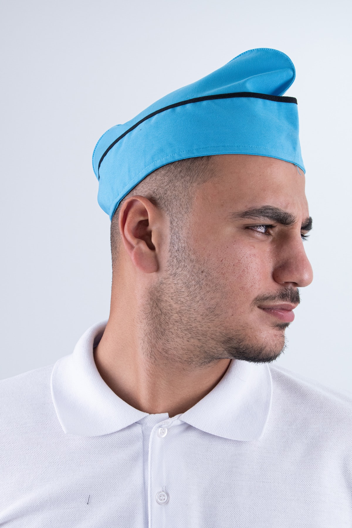 Chef Bone Kep Aşçı Şef Şapkası Beyaz ( Siyah Biyeli )