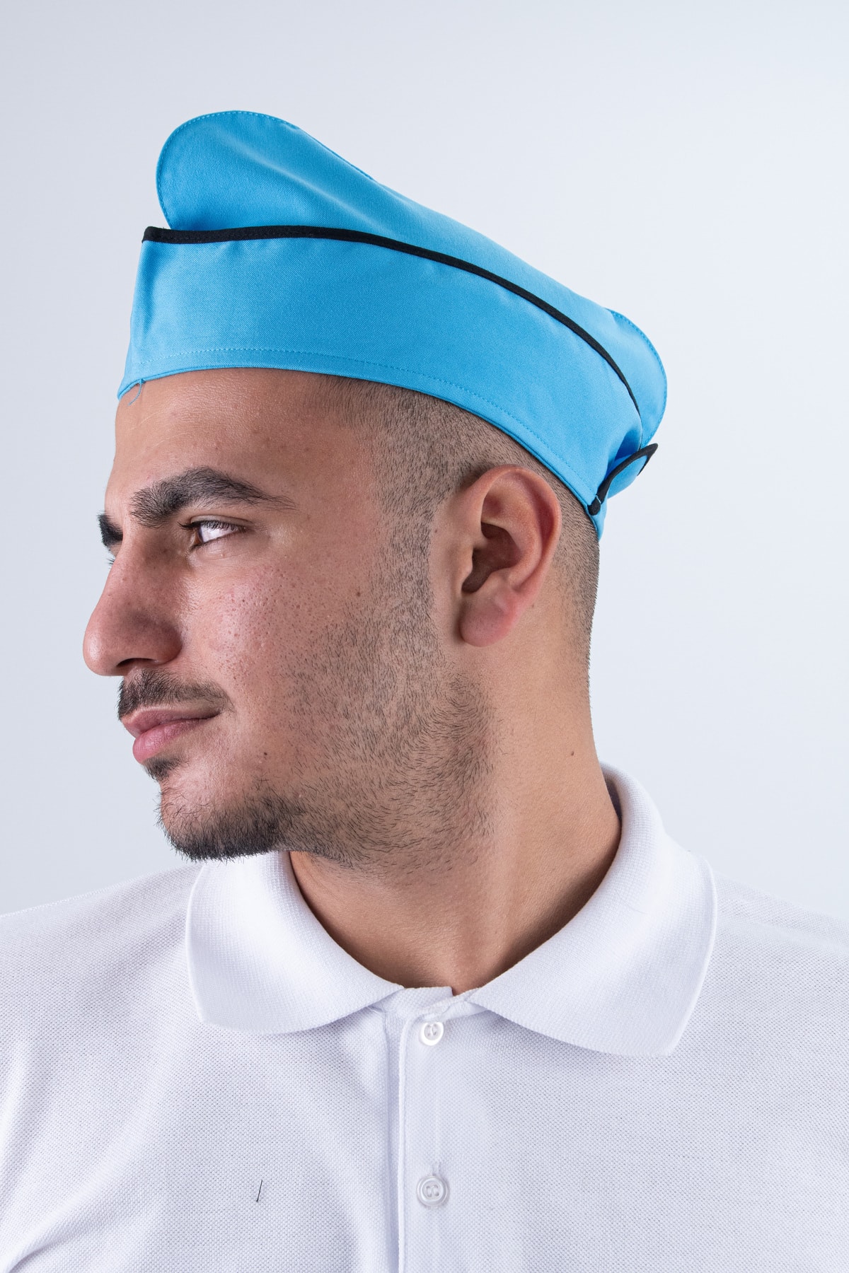 Chef Bone Kep Aşçı Şef Şapkası Beyaz ( Siyah Biyeli )