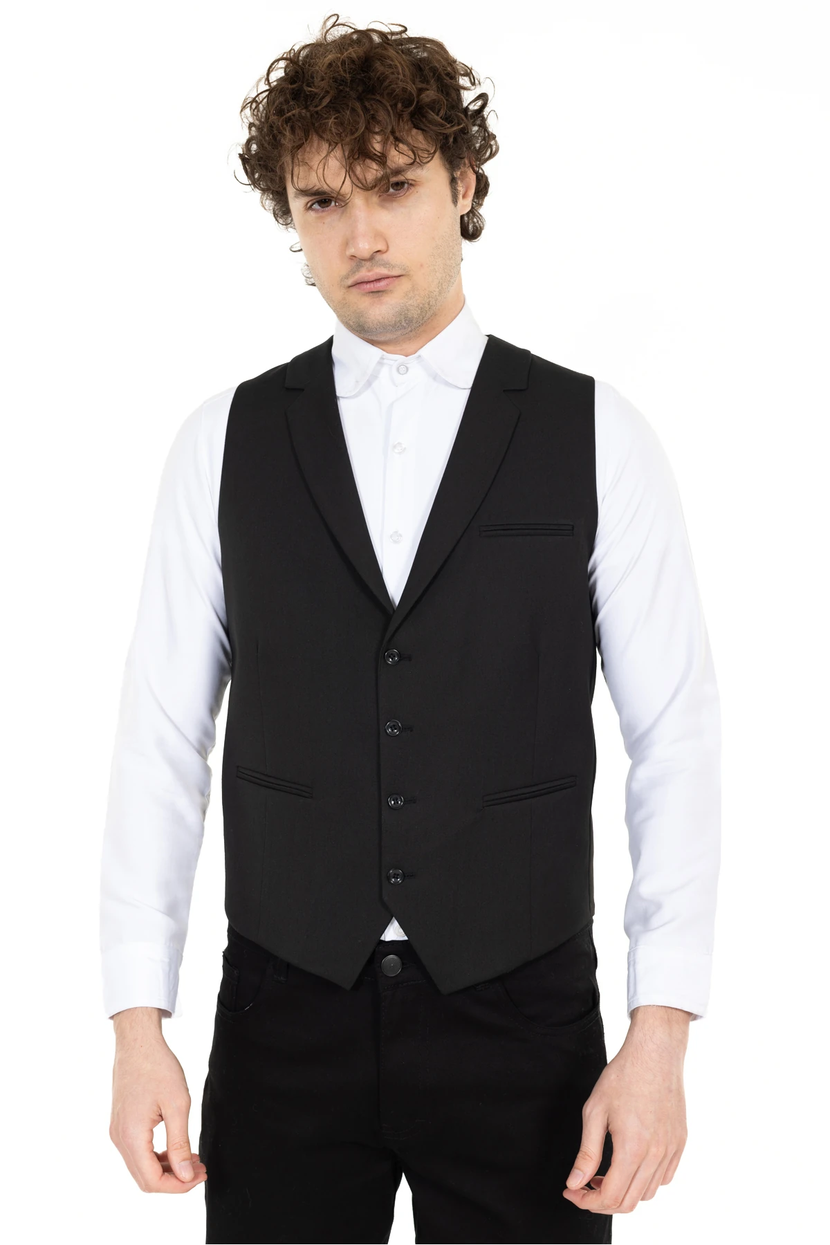 Klasik Garson Yelek Yakalı Çizgi Detaylı İş Üniforması