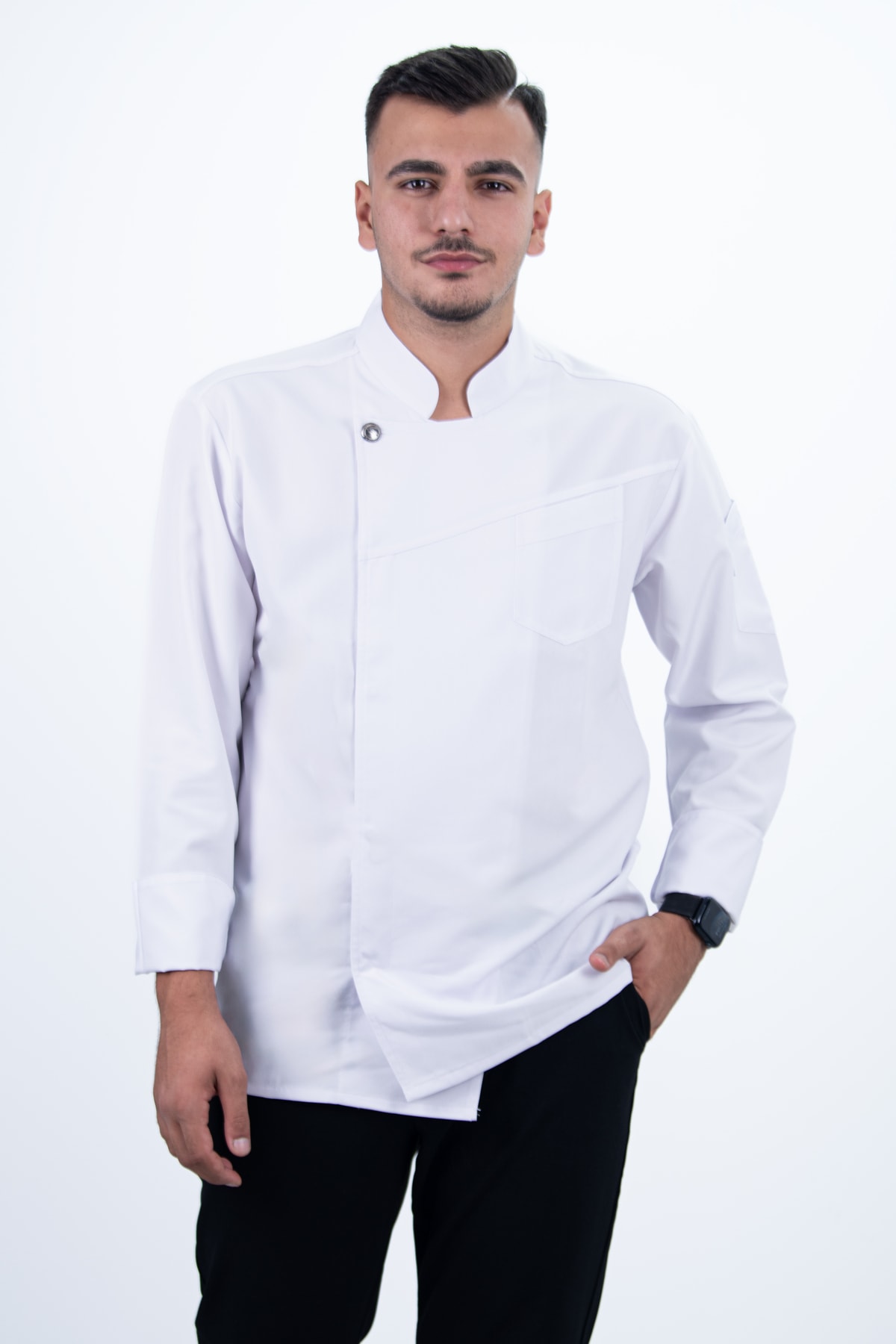 Tek Kuş Gözlü Gabardin Şef Gömlek Aşçı Kıyafeti Chef Aşçı Forması