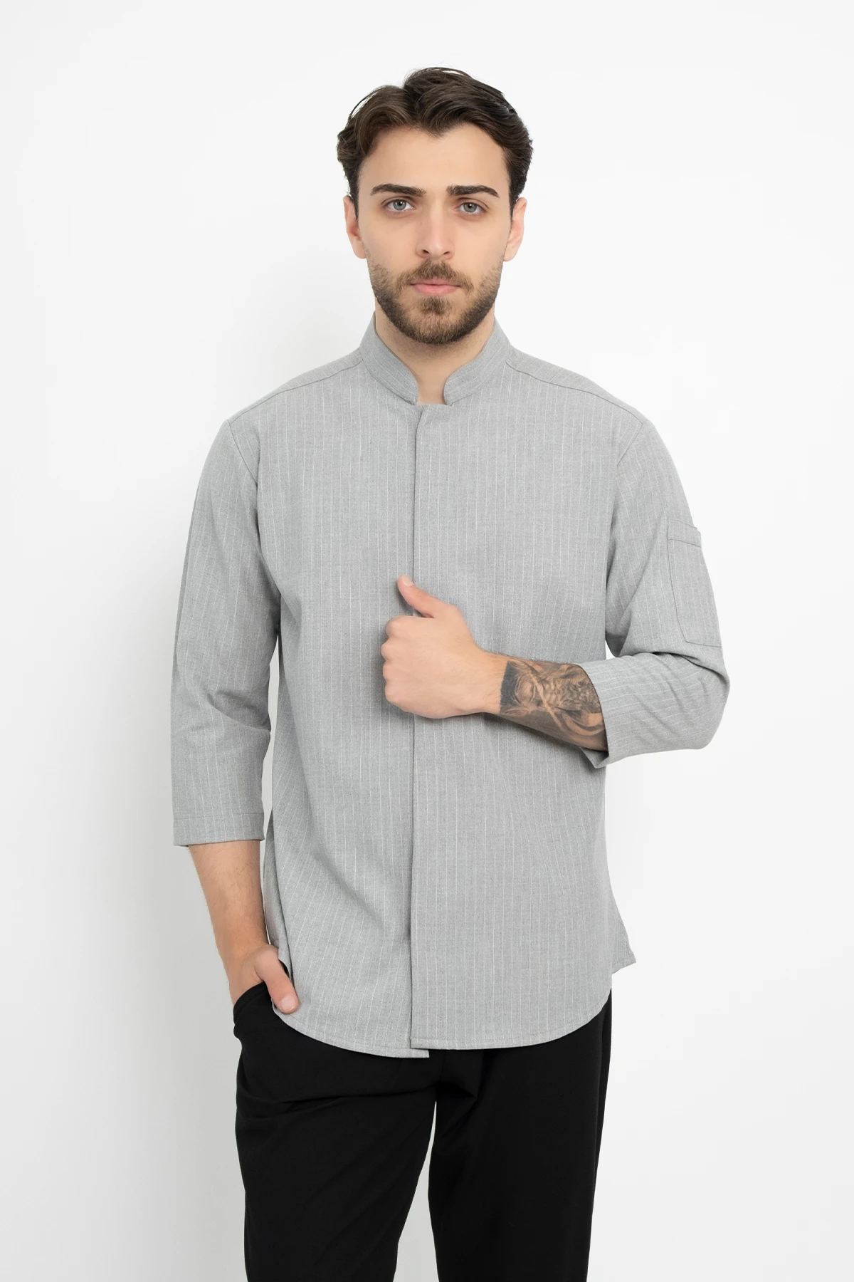 Çizgili Klasik Aşçı Şef Gömlek Aşçı Uniforma (Chef Gömlek) Personel Kıyafeti