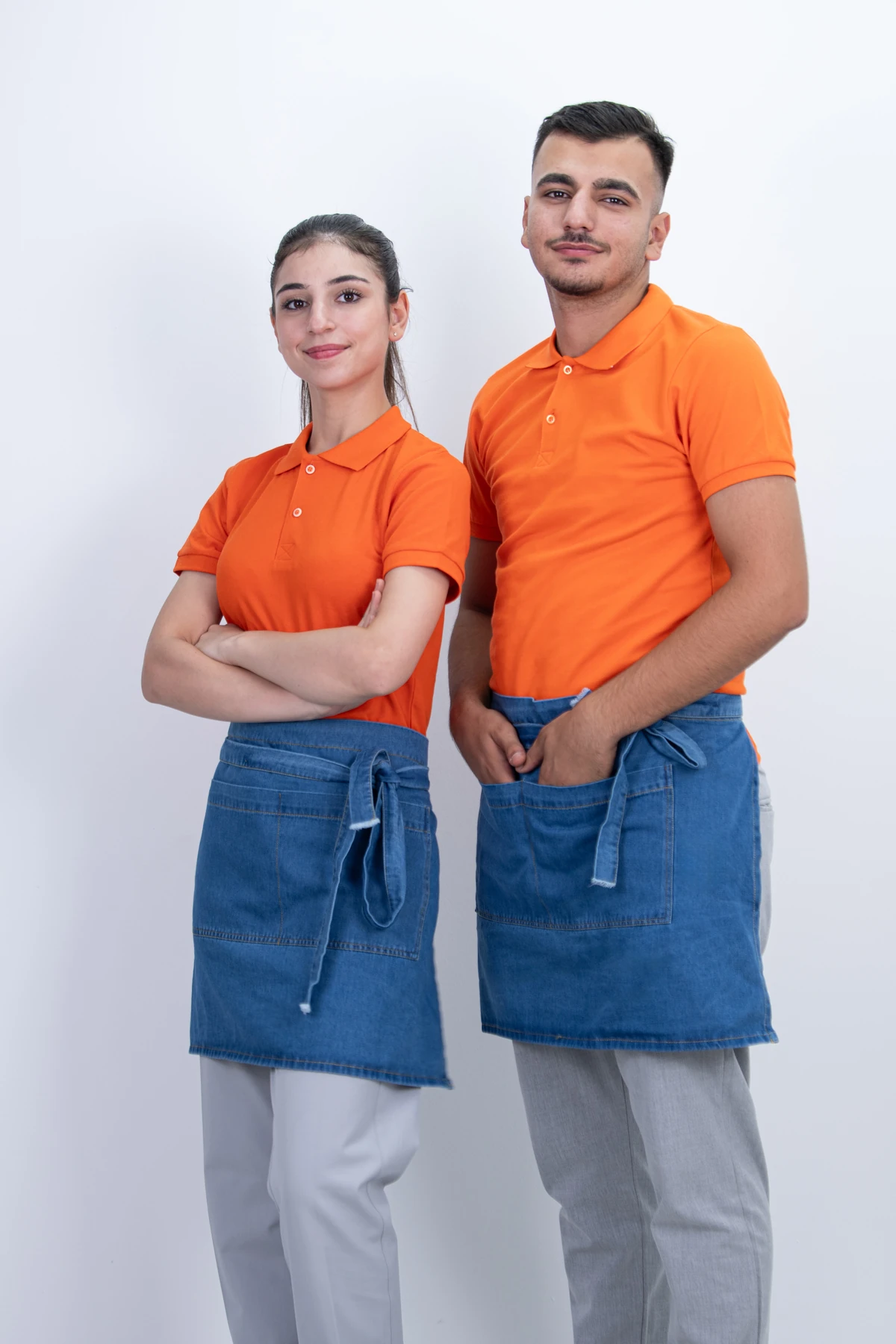 Düz Çift Cepli Kot Önlük