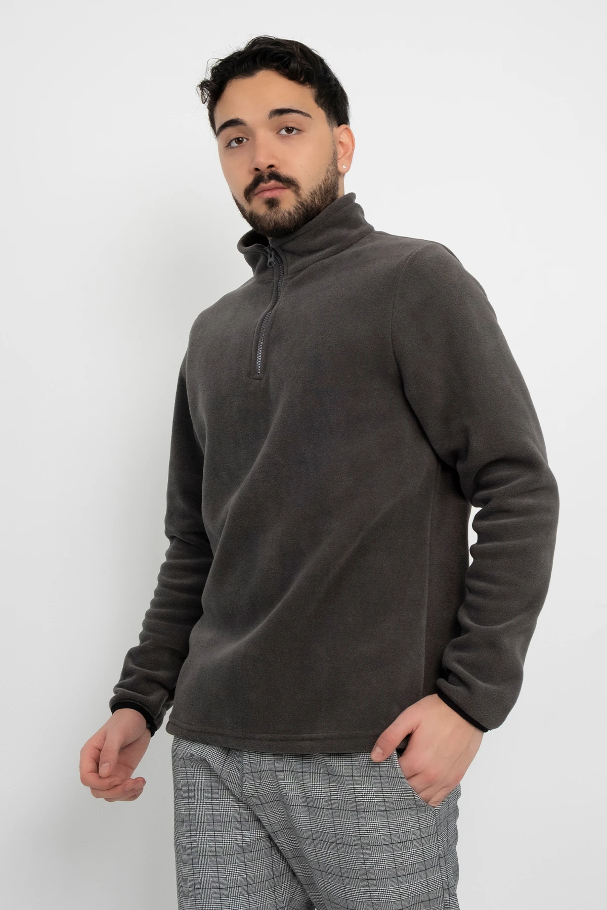 Anti-Pilling Tüylenme Yapmayan Standart Fit Yarım Fermuarlı Soğuk Geçirmez Polar