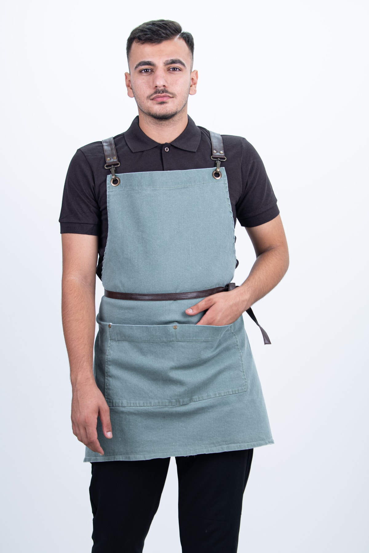 Deri Kayışlı Cepli Kot Önlük