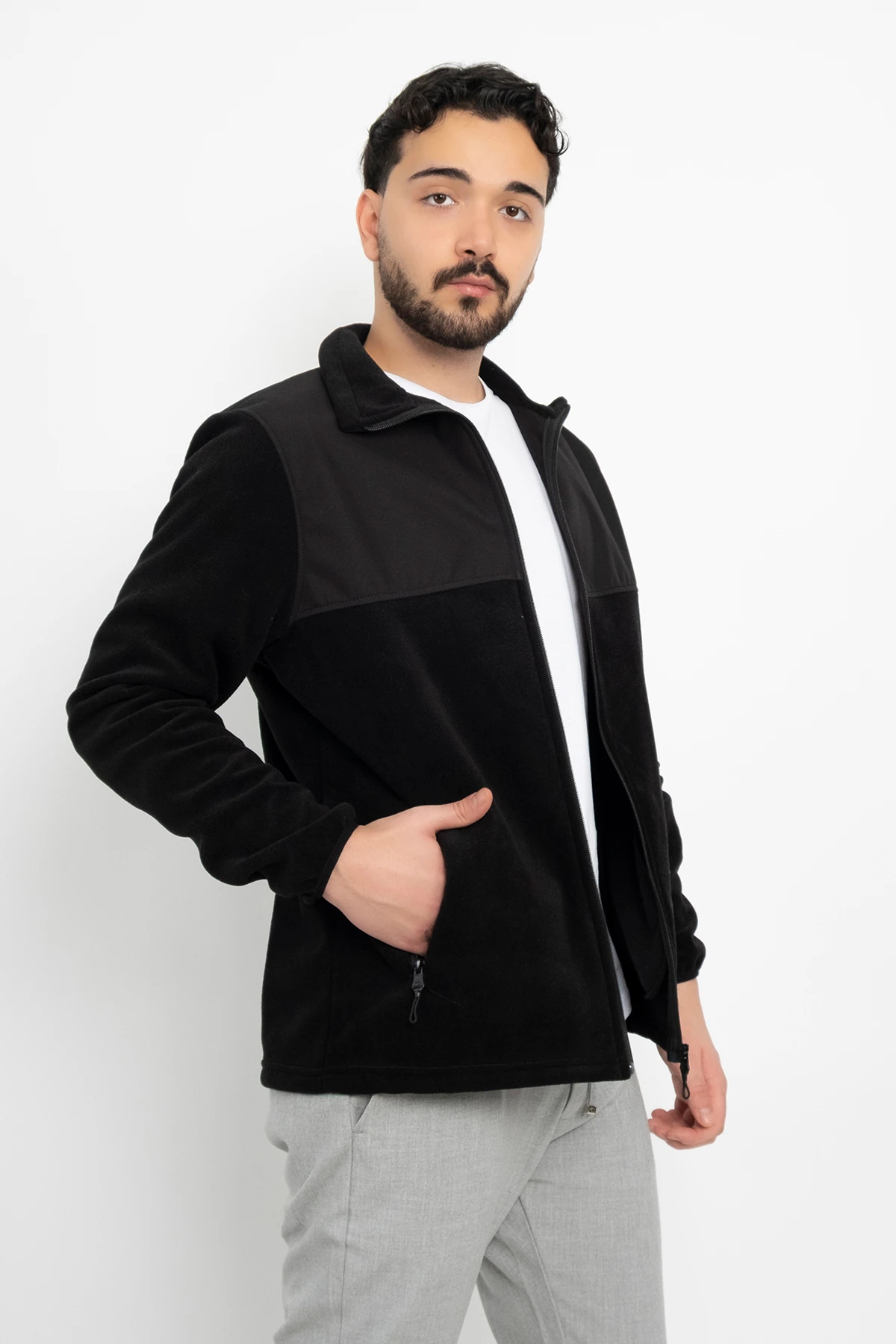 Softshell Detay Polar Su İtici Standart Fit Ceket Rüzgar Geçirmez Tam Fermuar Kışlık Unisex Mont