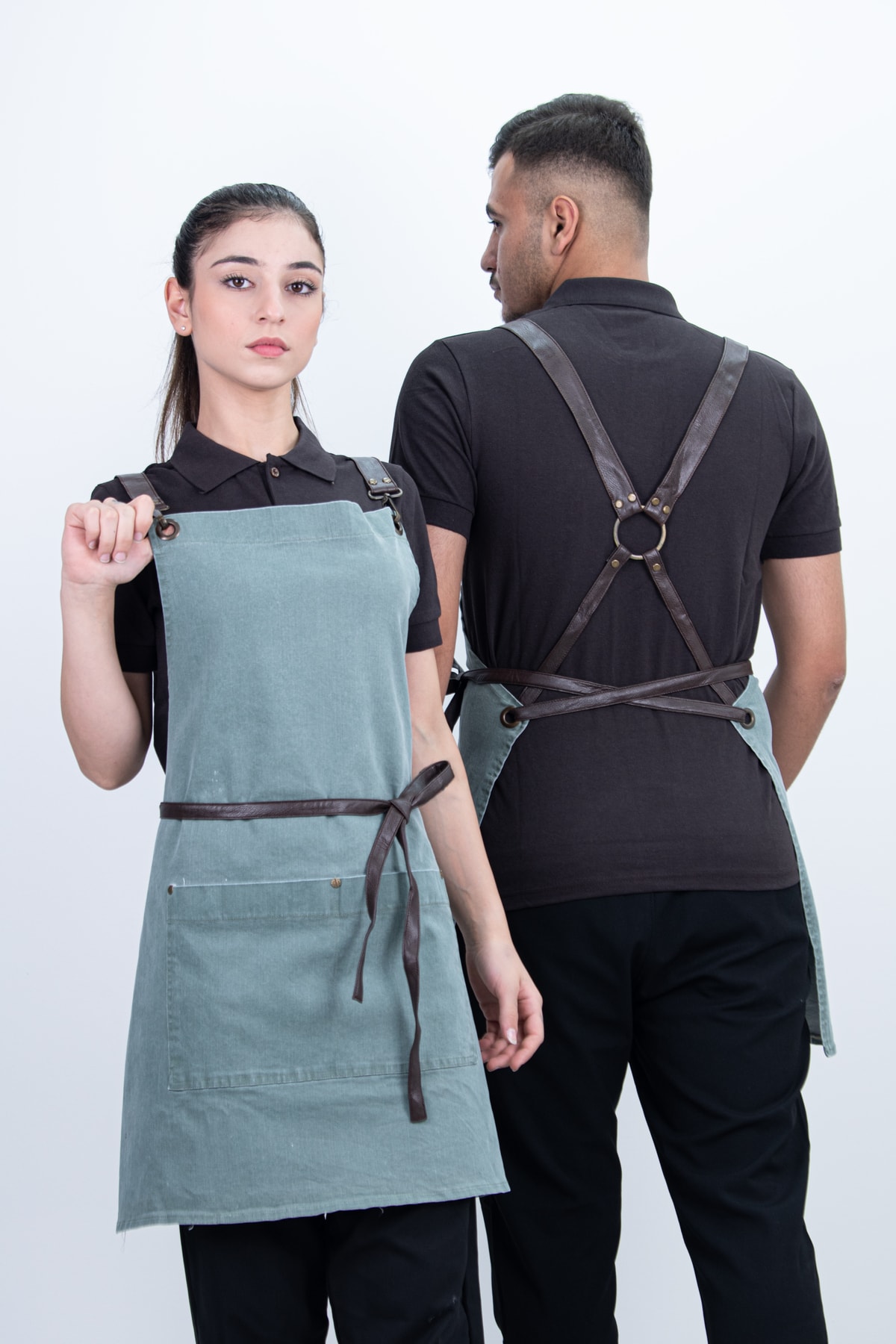 Deri Kayışlı Cepli Kot Önlük