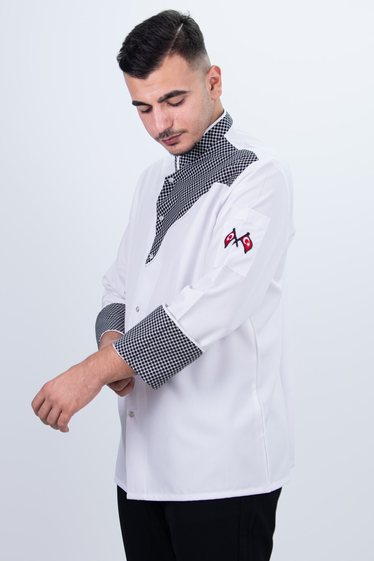 Kare Desen Şef Gömlek Aşçı Kıyafeti Chef Aşçı Forması