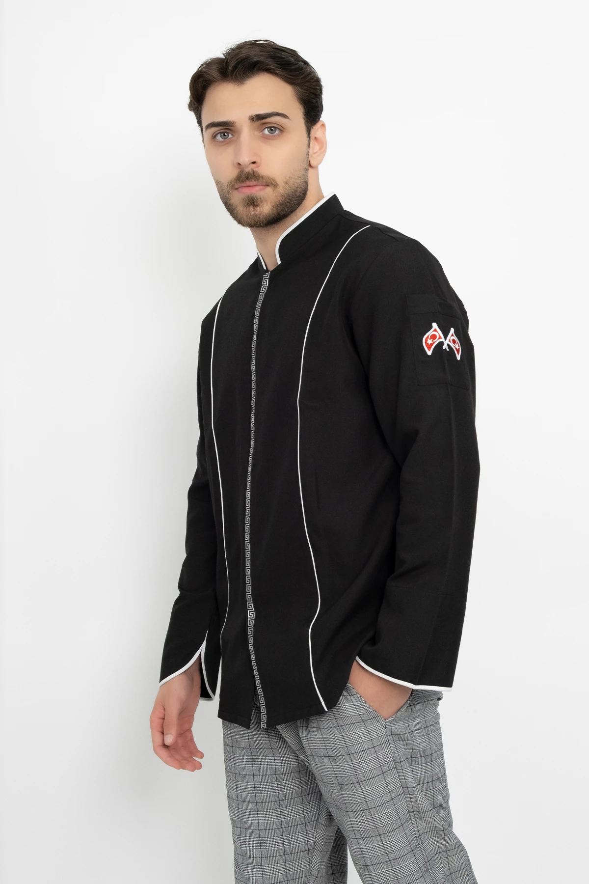 Önü Garnili Şerit Detaylı Aşçı Şef Gömlek Aşçı Uniforma (Chef Gömlek) Personel Kıyafeti