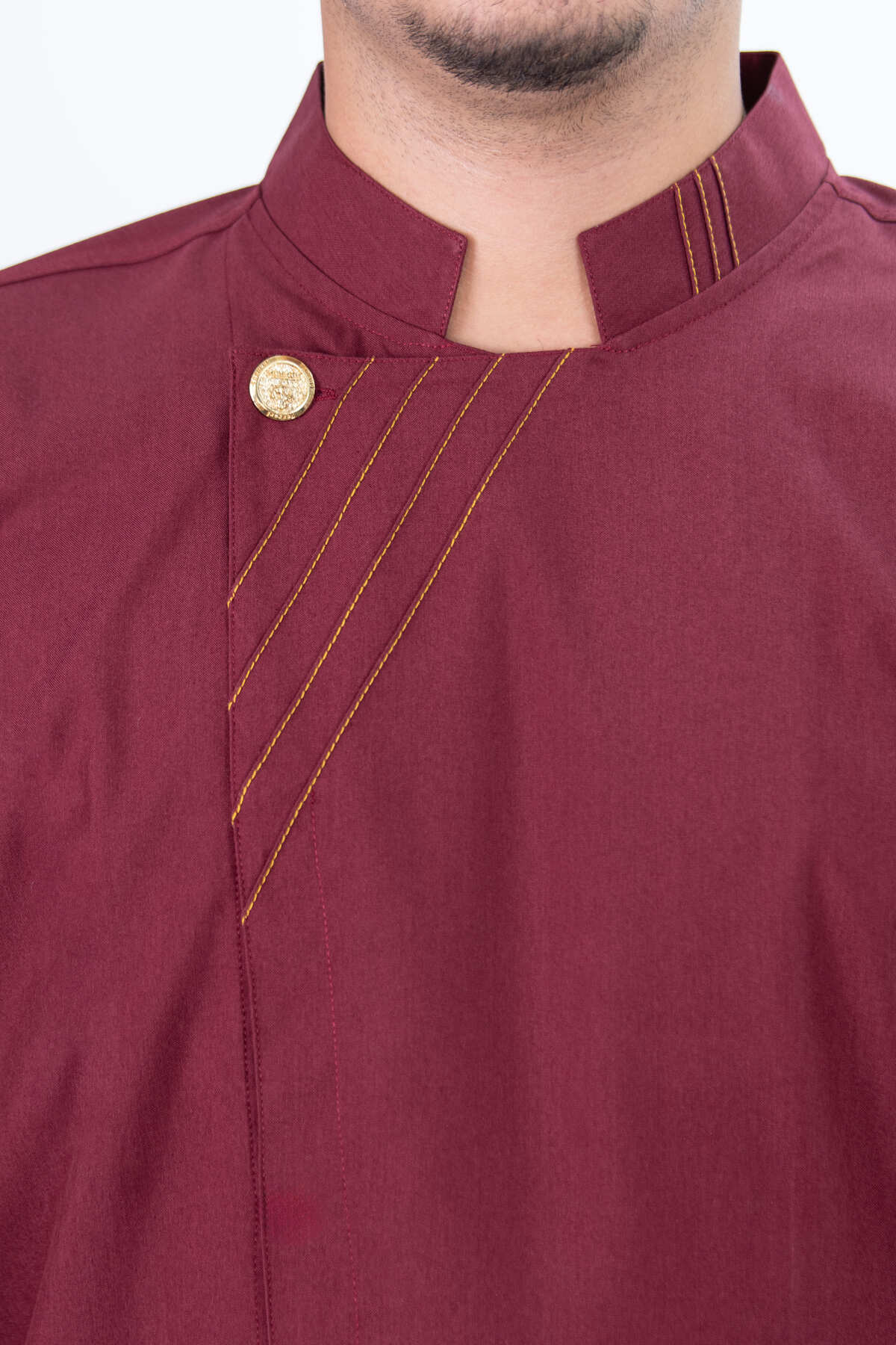 Gold Dikiş Detay Şef Gömlek Aşçı Kıyafeti Chef Aşçı Forması Bordo