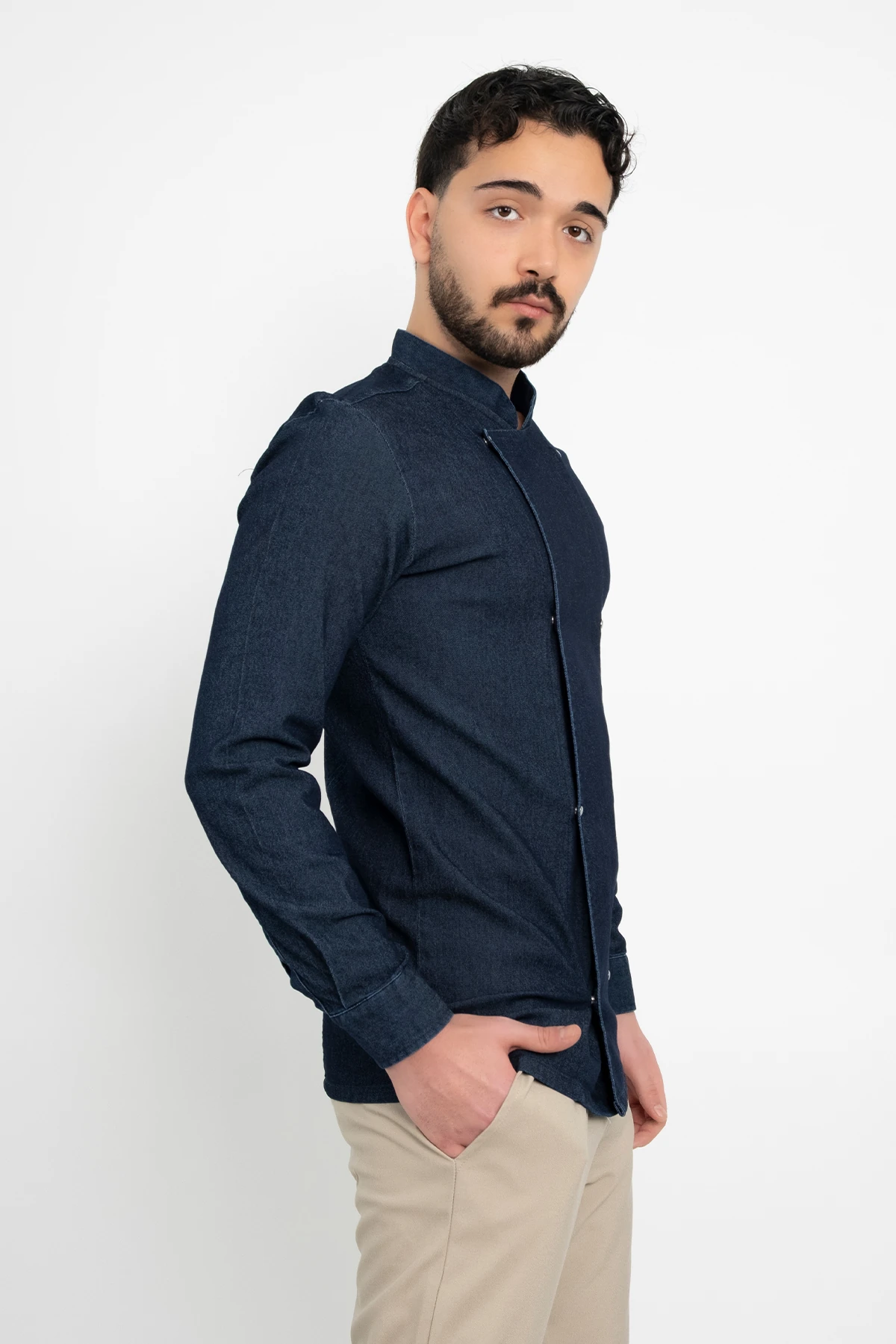 Şeffaf Düğmeli Kot (Denim) Aşçı Şef Ceket Aşçı Uniforma (Chef Ceket) Personel Kıyafeti