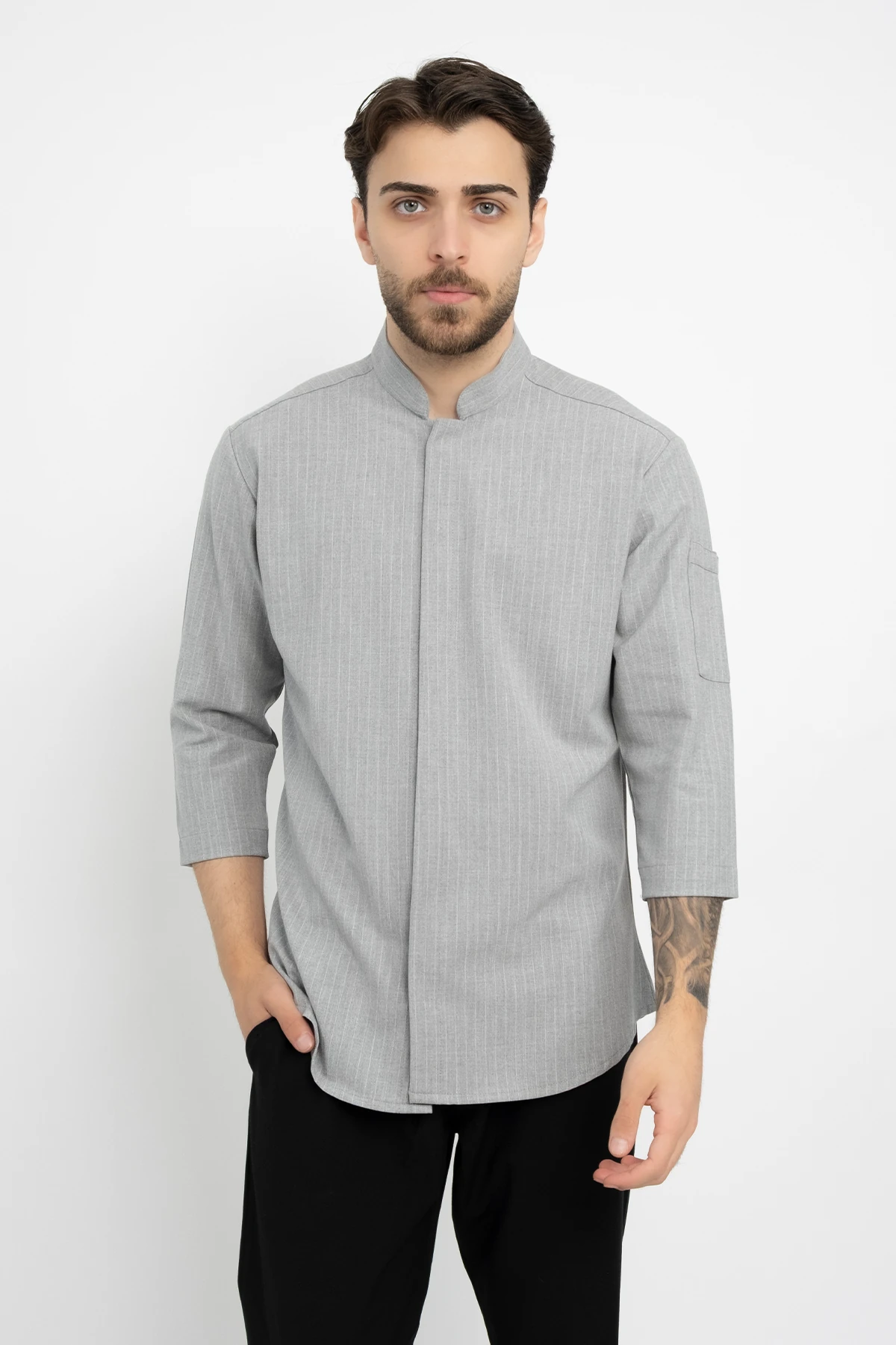 Çizgili Klasik Aşçı Şef Gömlek Aşçı Uniforma (Chef Gömlek) Personel Kıyafeti