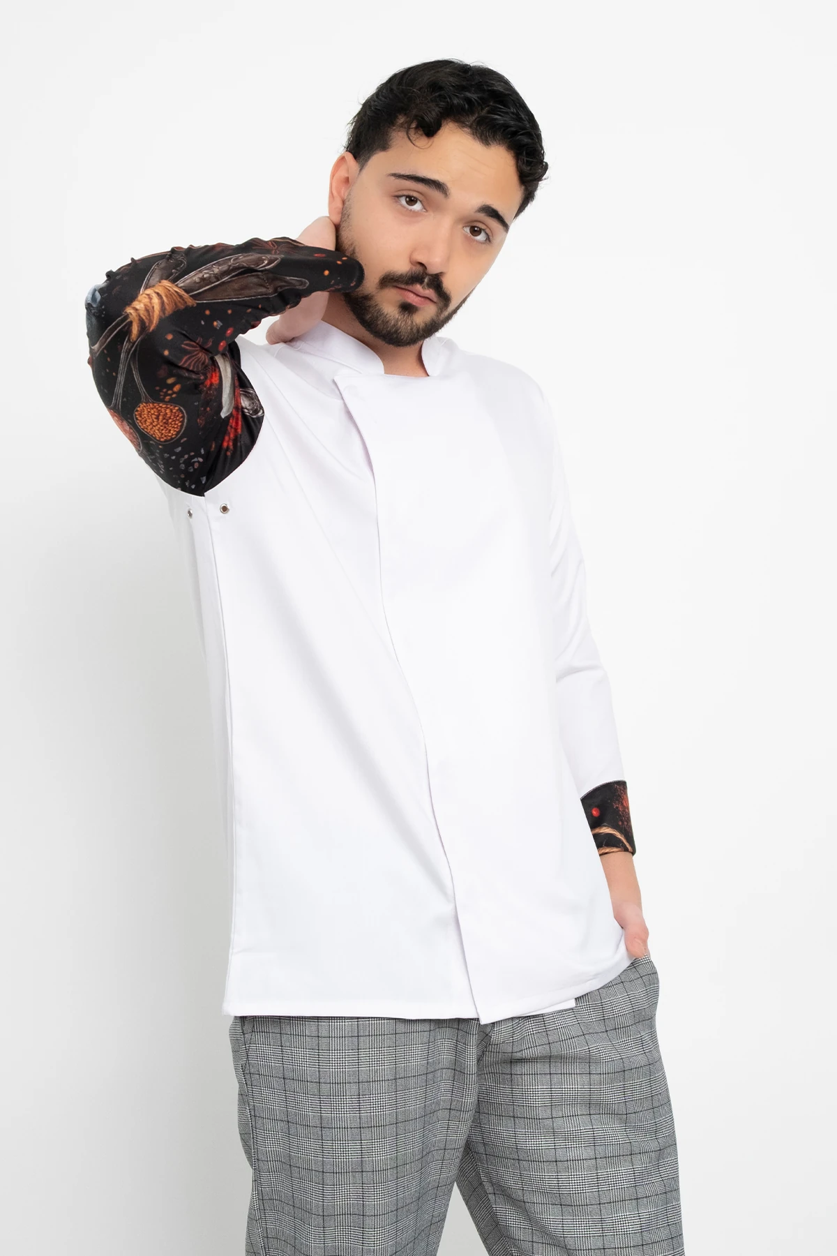 Baharat Desenli Beyaz Şef Ceket Aşçı Uniforma (Chef Ceket) Personel Kıyafeti