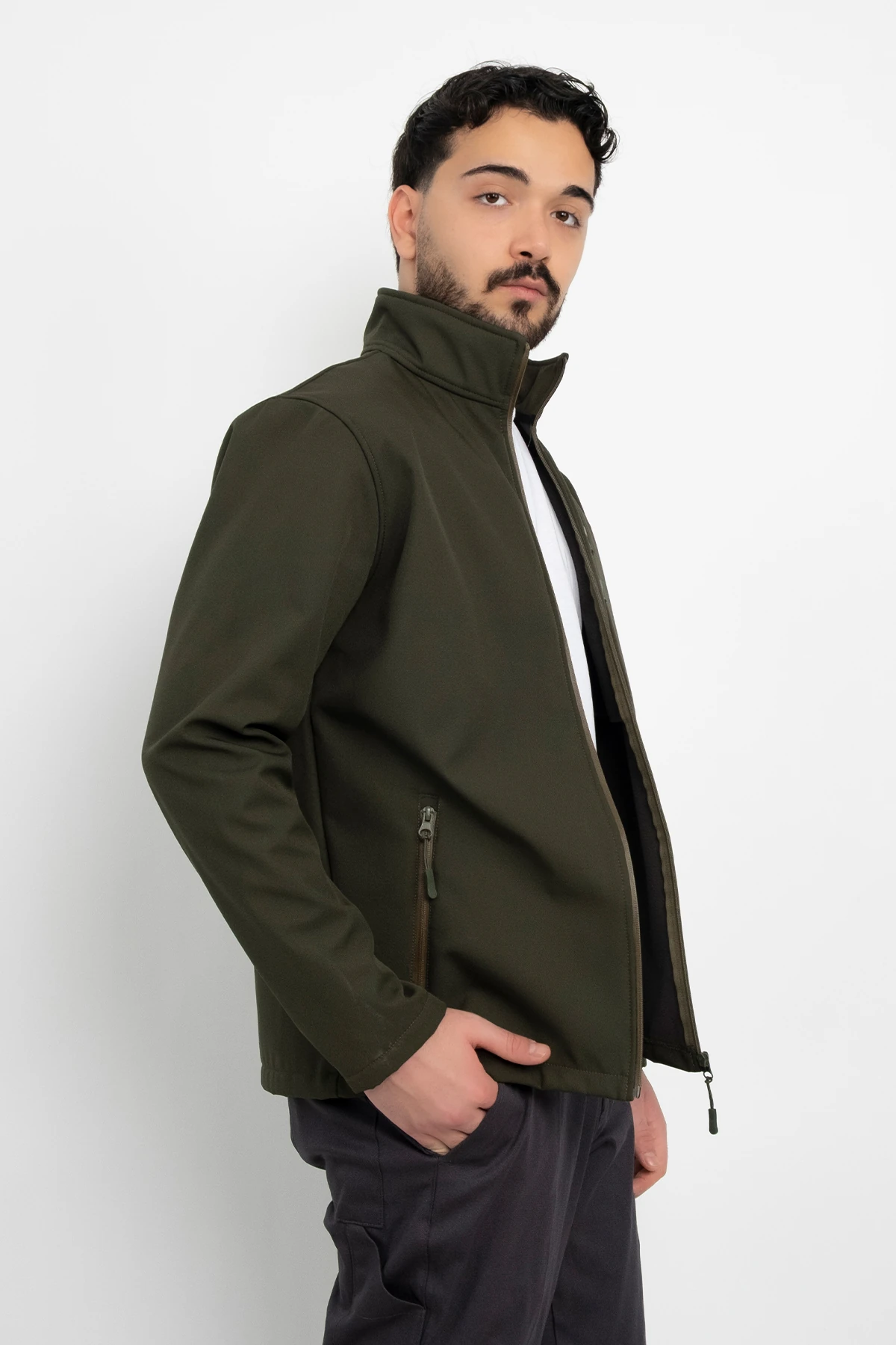 Softshell İçi Polarlı Su Geçirmez Standart Fit Ceket Rüzgar Geçirmez Tam Fermuar Kışlık Unisex Mont