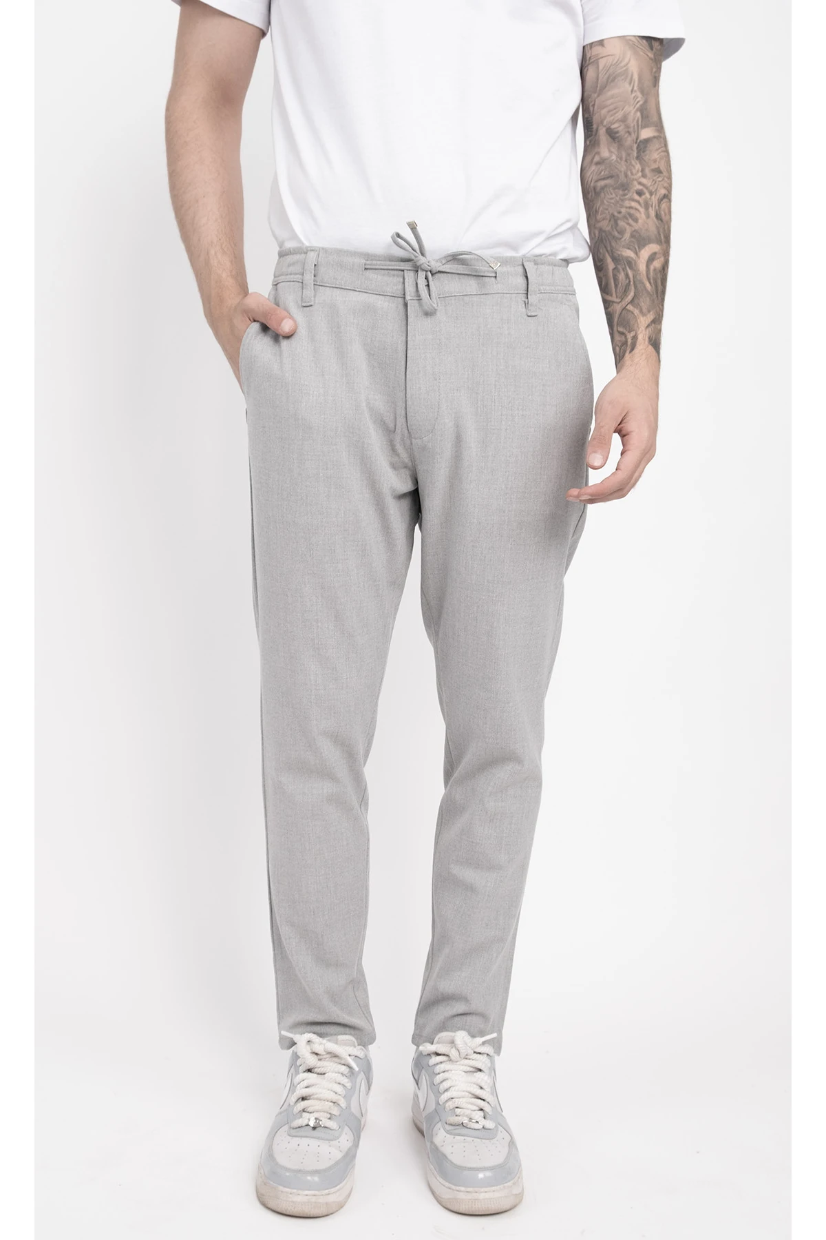 Dar Paça Esnek Likralı Kemerli Cepli Lastikli İpli Düğmeli Pantolon İş Pantolonu