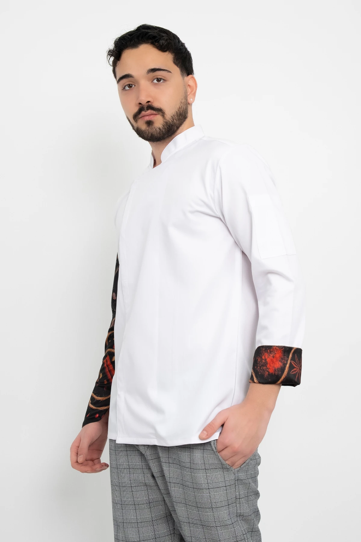 Baharat Desenli Beyaz Şef Ceket Aşçı Uniforma (Chef Ceket) Personel Kıyafeti