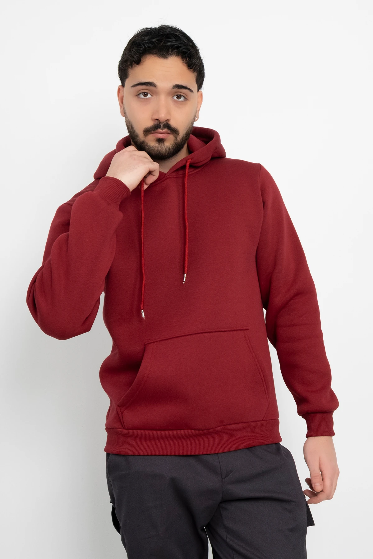 Basic Baskısız 3 İplik Kapüşonlu Unisex Kanguru Cepli Kapüşonlu Sweatshirt Hoodie Sweat