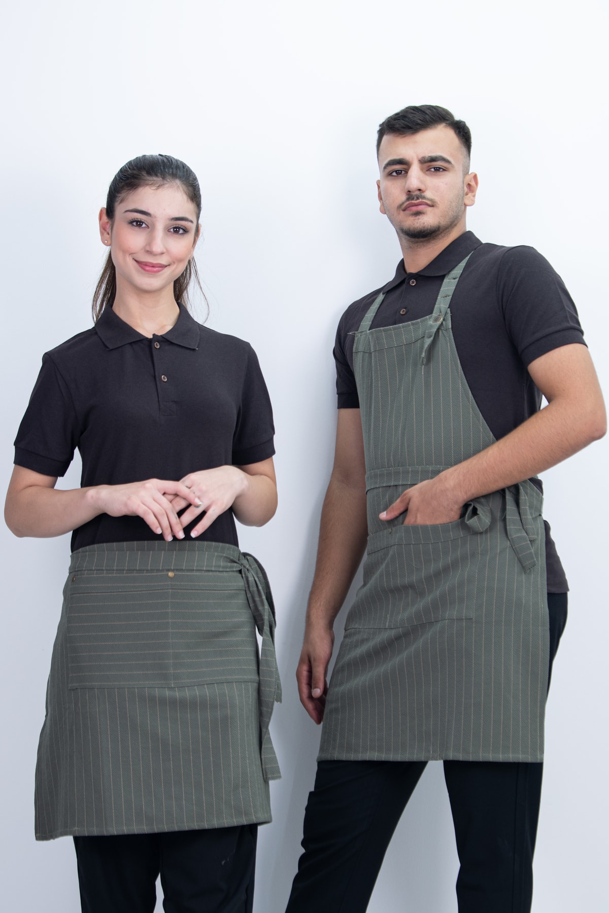 Çizgili Unisex Düğmeli Ayarlanabilir Cepli Önlük