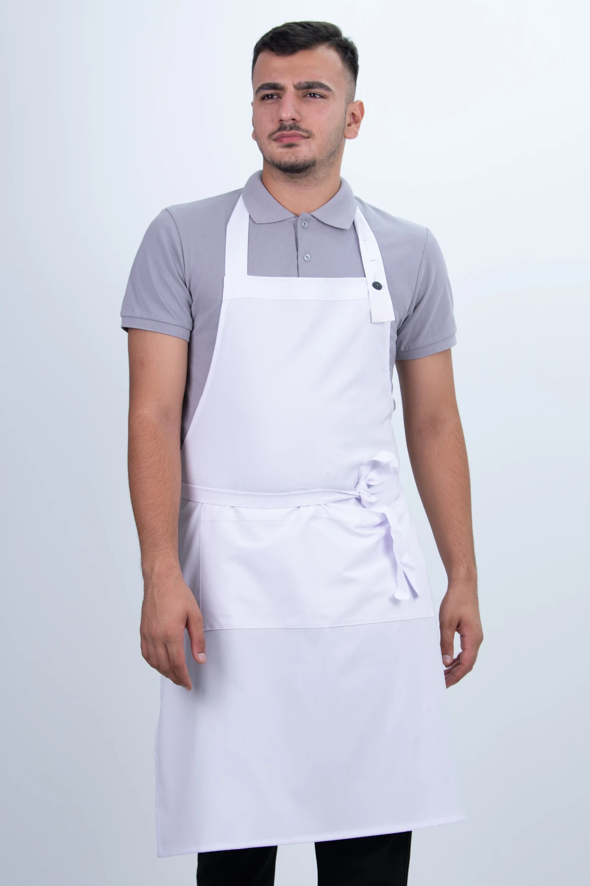 Düz Cepli Düğmeli Arkadan Ayarlanabilir Önlük