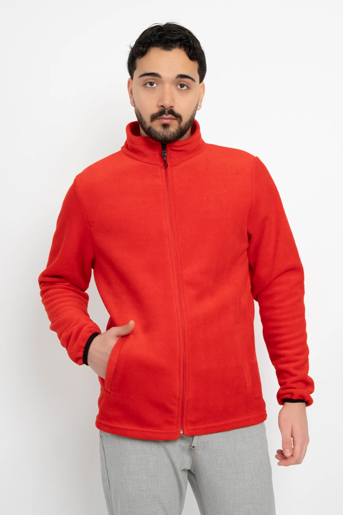 Unisex Anti-Pilling Tüylenme Yapmayan Standart Fit Tam Fermuarlı Soğuk Geçirmez Polar Hırka