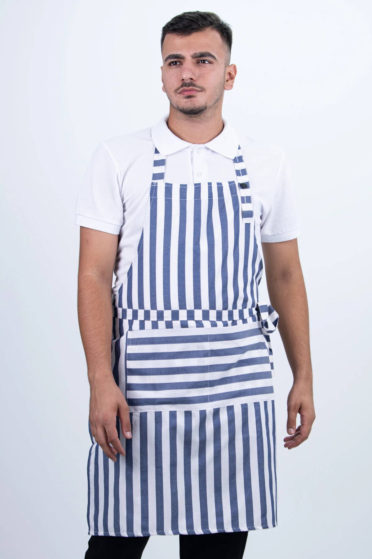 Çizgili Unisex Boydan Ayarlanabilir Cepli Önlük