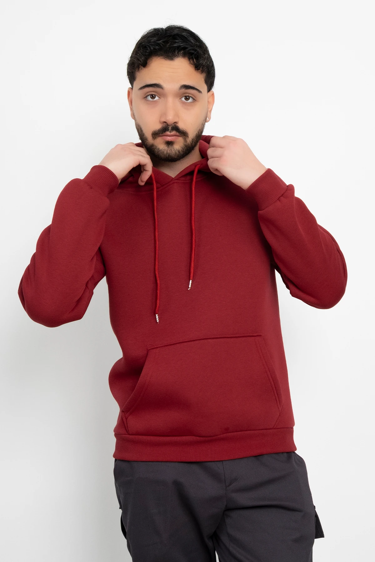 Basic Baskısız 3 İplik Kapüşonlu Unisex Kanguru Cepli Kapüşonlu Sweatshirt Hoodie Sweat