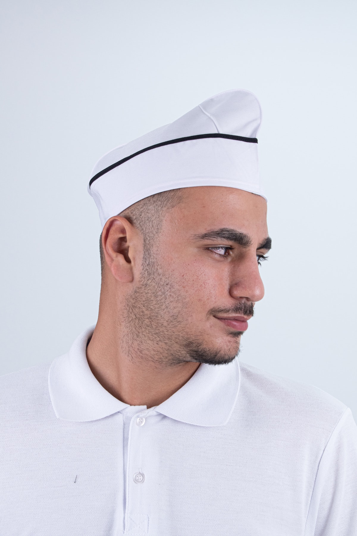 Chef Bone Kep Aşçı Şef Şapkası Beyaz ( Siyah Biyeli )