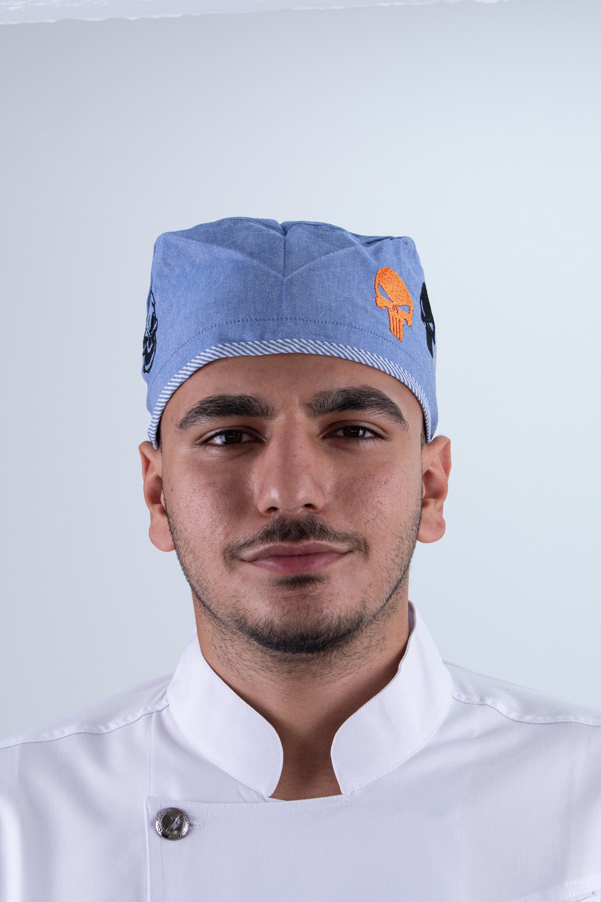 Chef Bone Kep Aşçı Şef Şapkası Kuru Kafa Desenli Mavi