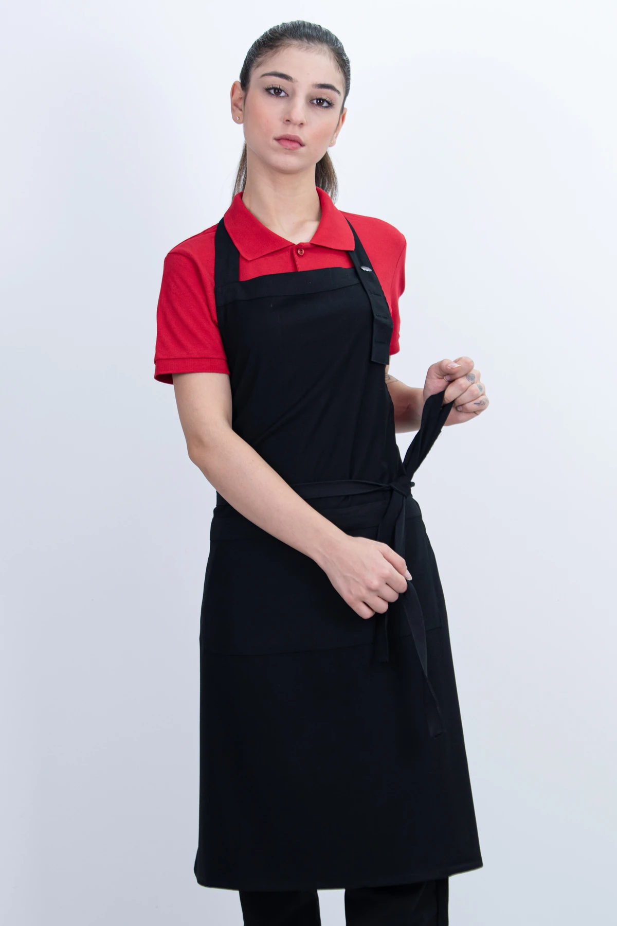 Düz Cepli Ayarlanabilir Düğmeli Arkadan Bağcıklı Önlük