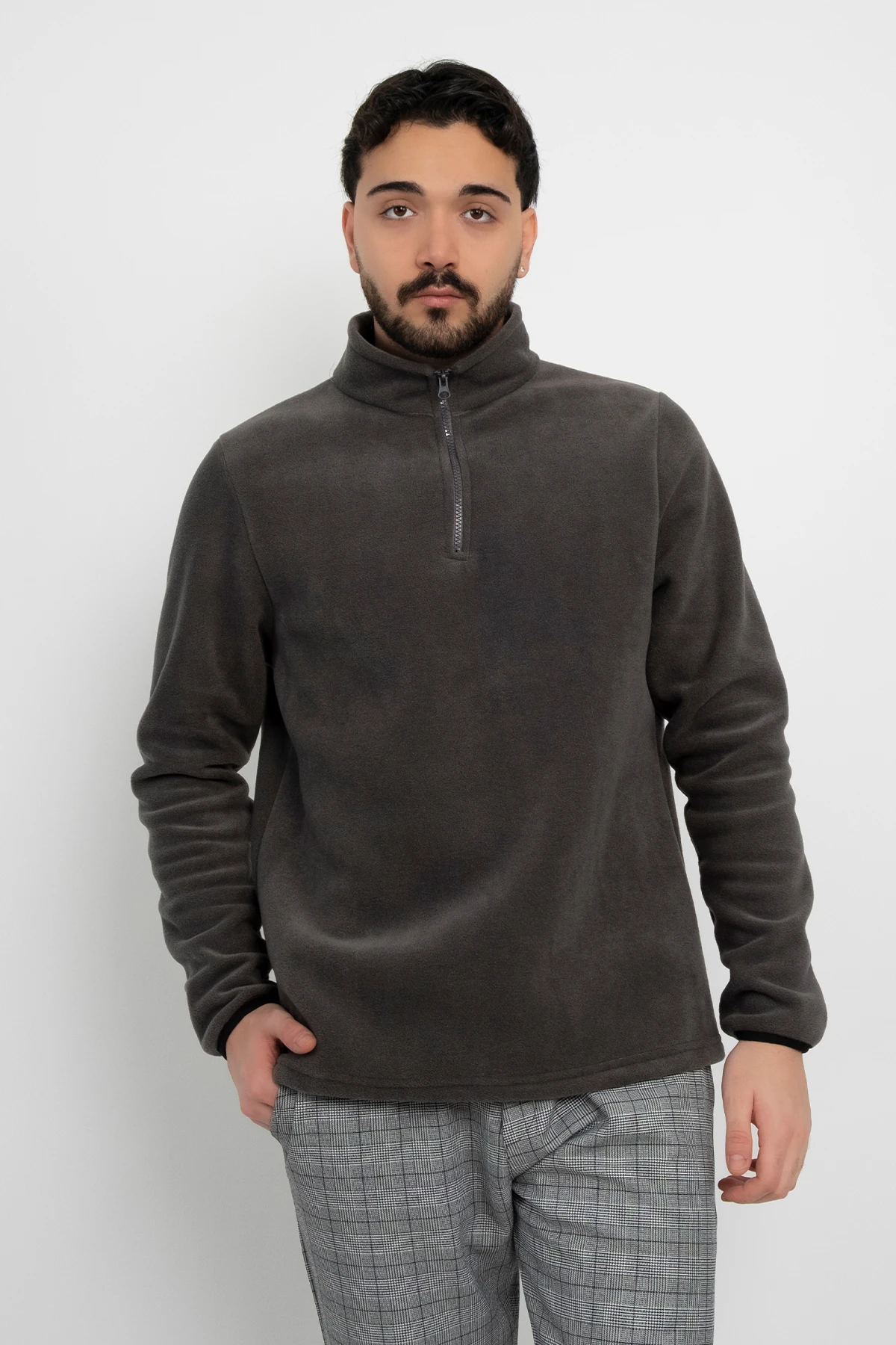 Anti-Pilling Tüylenme Yapmayan Standart Fit Yarım Fermuarlı Soğuk Geçirmez Polar