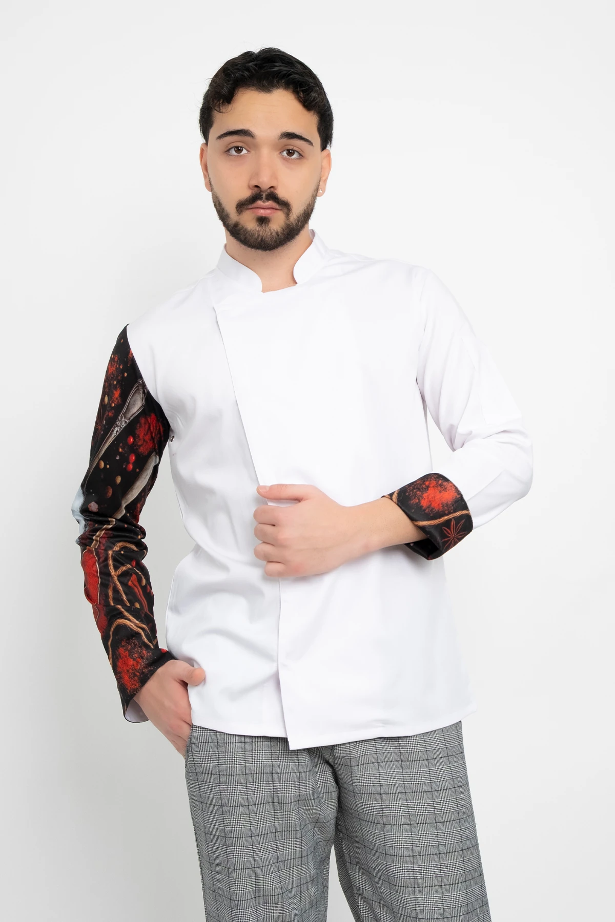 Baharat Desenli Beyaz Şef Ceket Aşçı Uniforma (Chef Ceket) Personel Kıyafeti