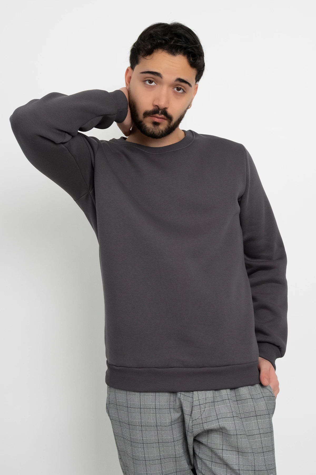 Basic Baskısız 3 İplik Unisex Cepsiz Düz Sweatshirt Yuvarlak Yaka Sweat
