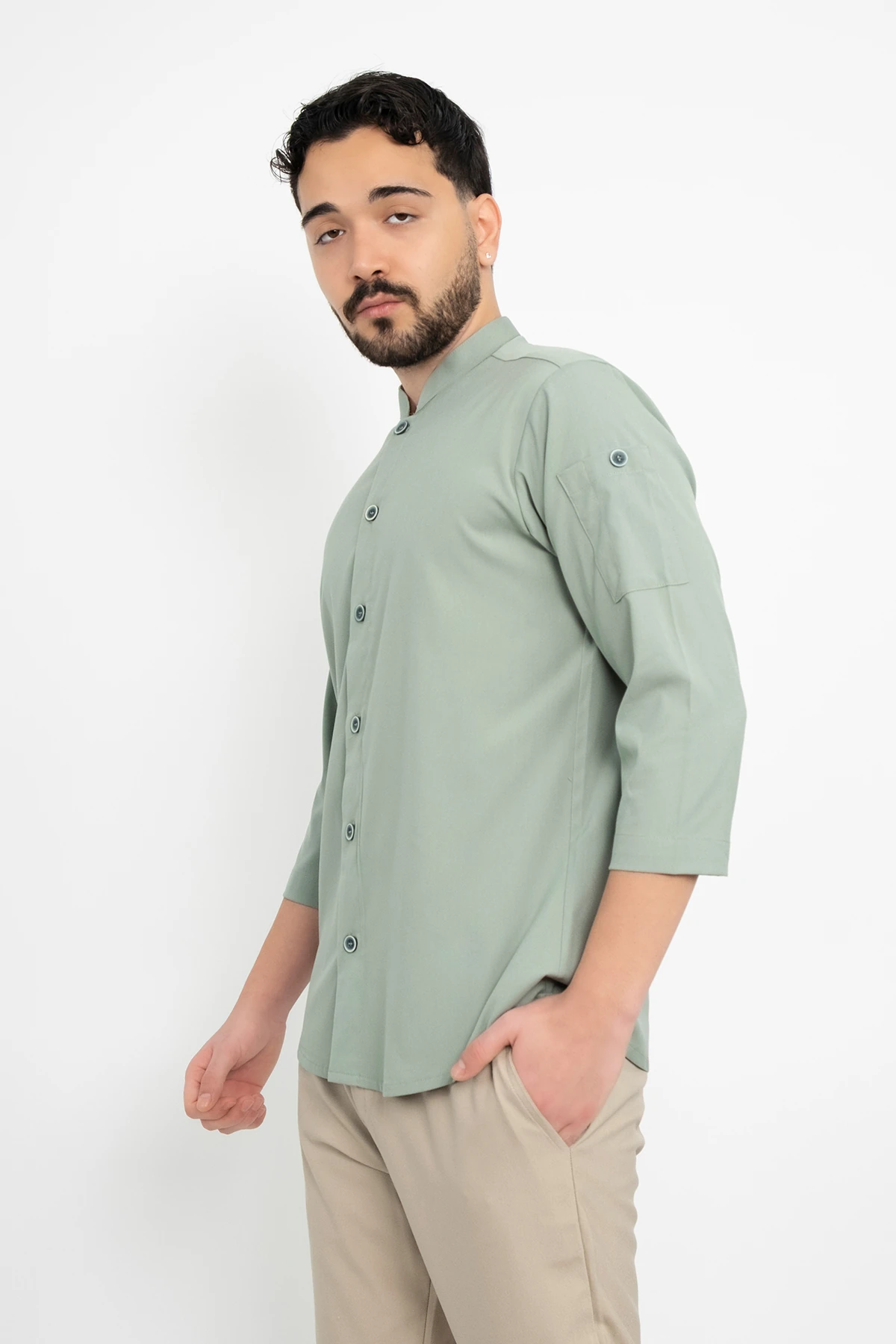 Düğmeli Hakim Yaka Aşçı Şef Gömlek Aşçı Uniforma (Chef Gömlek) Personel Kıyafeti