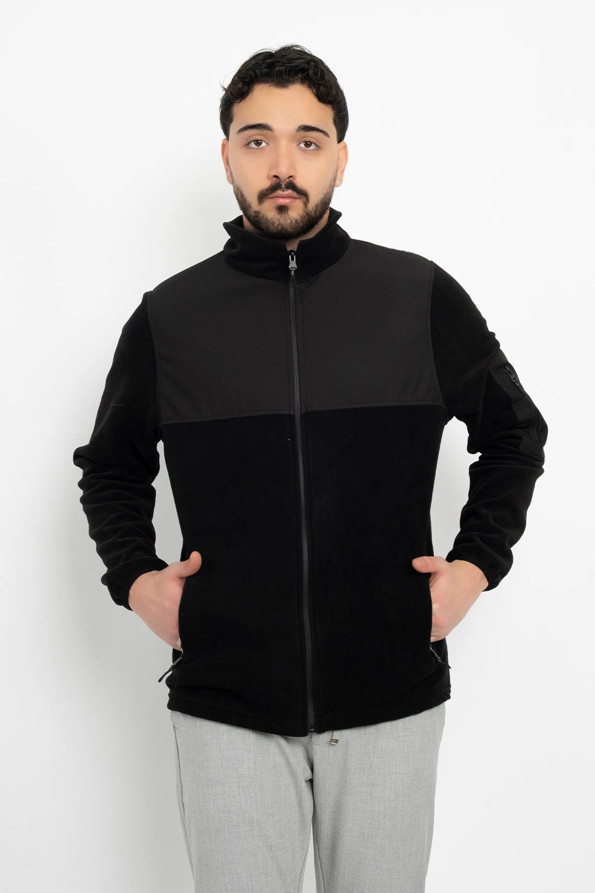 Softshell Detay Polar Su İtici Standart Fit Ceket Rüzgar Geçirmez Tam Fermuar Kışlık Unisex Mont