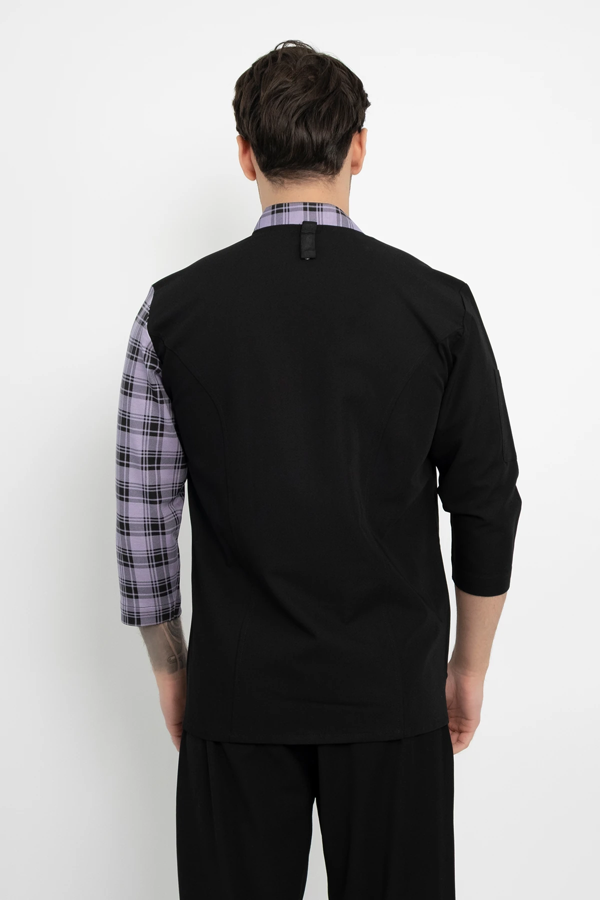 Lila Ekose Desenli Aşçı Şef Ceket Aşçı Uniforma (Chef Ceket) Personel Kıyafeti