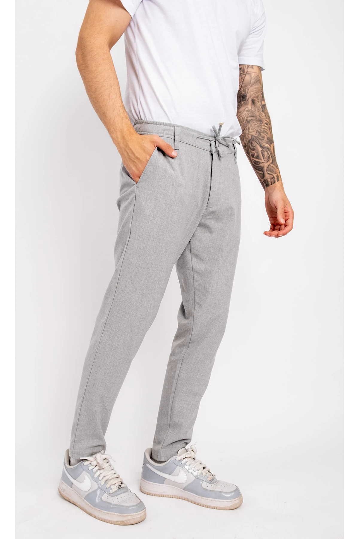 Dar Paça Esnek Likralı Kemerli Cepli Lastikli İpli Düğmeli Pantolon İş Pantolonu