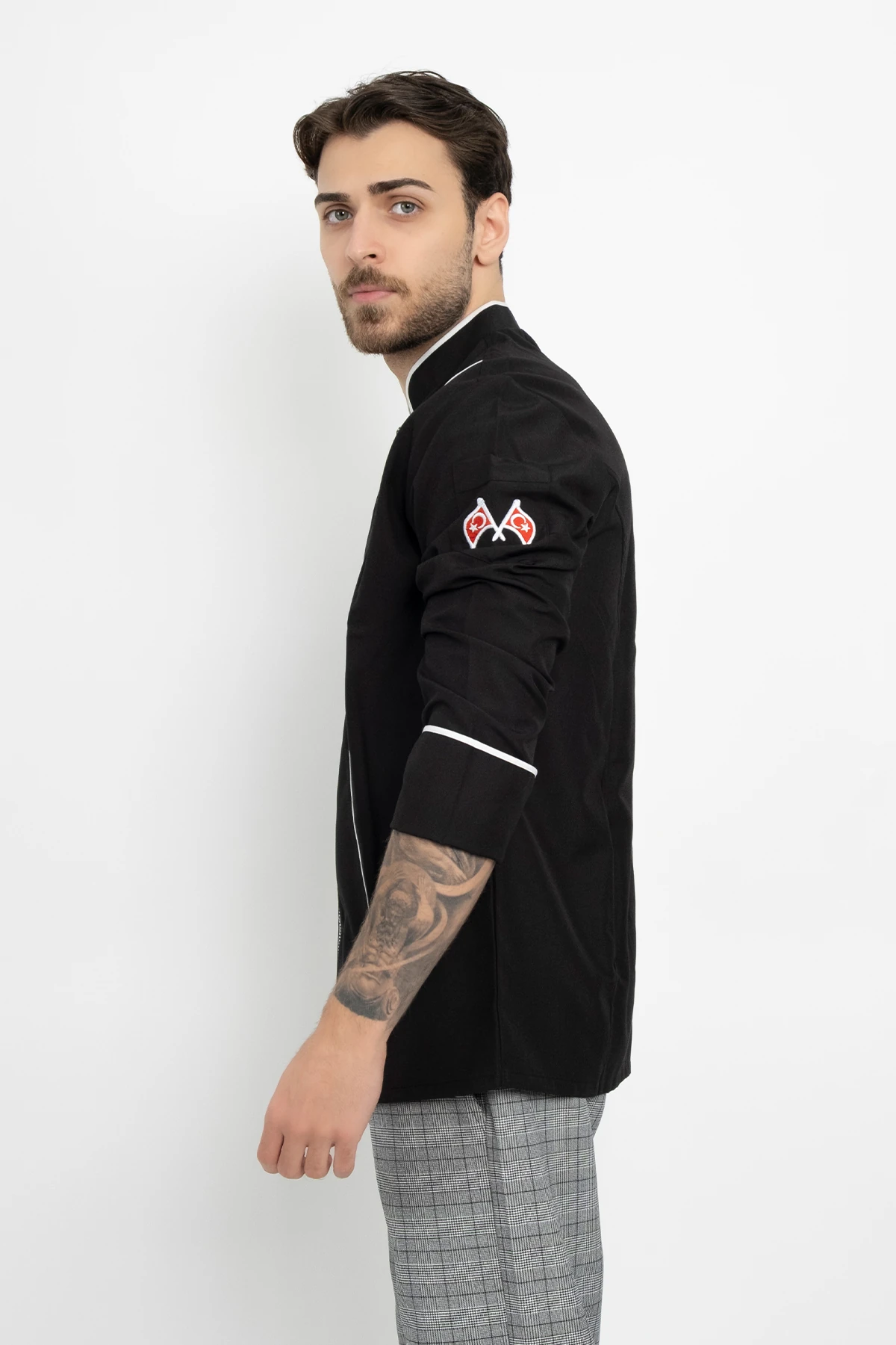 Önü Garnili Şerit Detaylı Aşçı Şef Gömlek Aşçı Uniforma (Chef Gömlek) Personel Kıyafeti