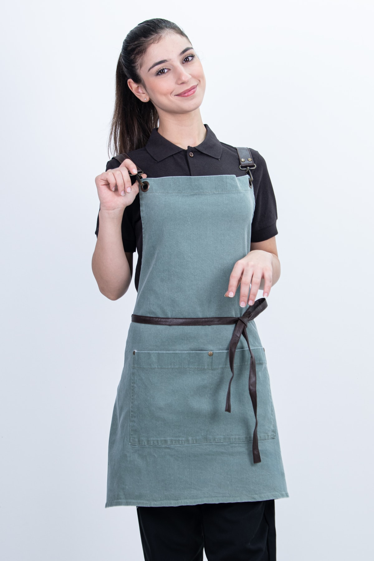 Deri Kayışlı Cepli Kot Önlük
