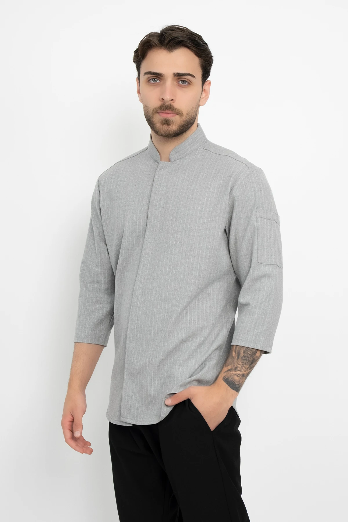 Çizgili Klasik Aşçı Şef Gömlek Aşçı Uniforma (Chef Gömlek) Personel Kıyafeti