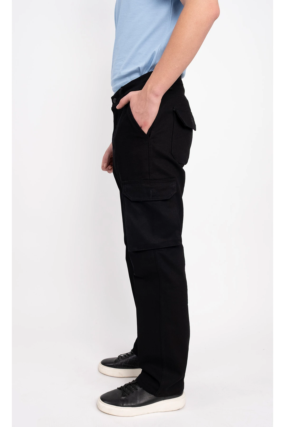 Kargo Cepli Belden Lastikli Düğmeli Fermuarlı Çok Cepli Gabardin Kargo İş Pantolonu