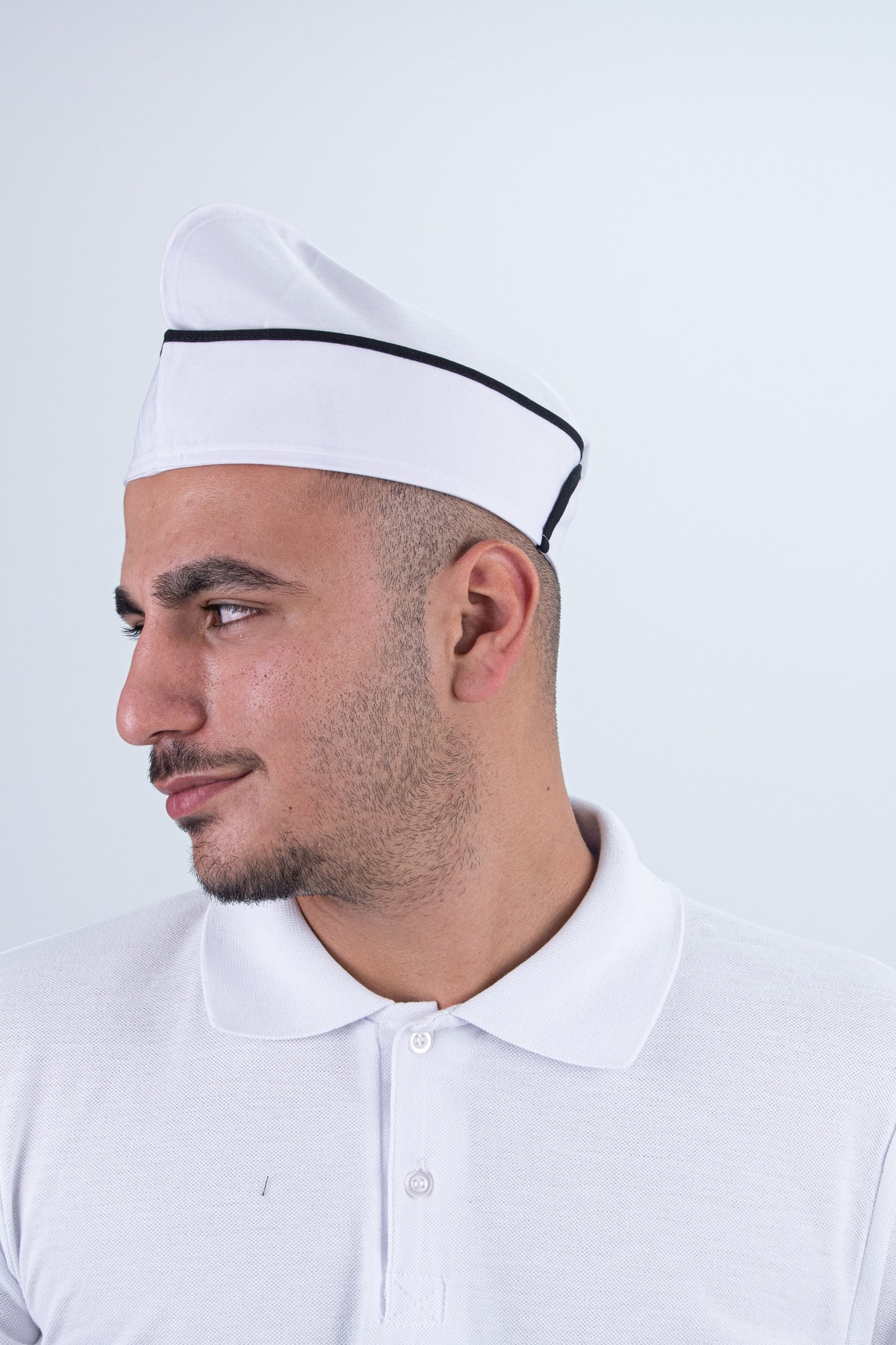 Chef Bone Kep Aşçı Şef Şapkası Beyaz ( Siyah Biyeli )