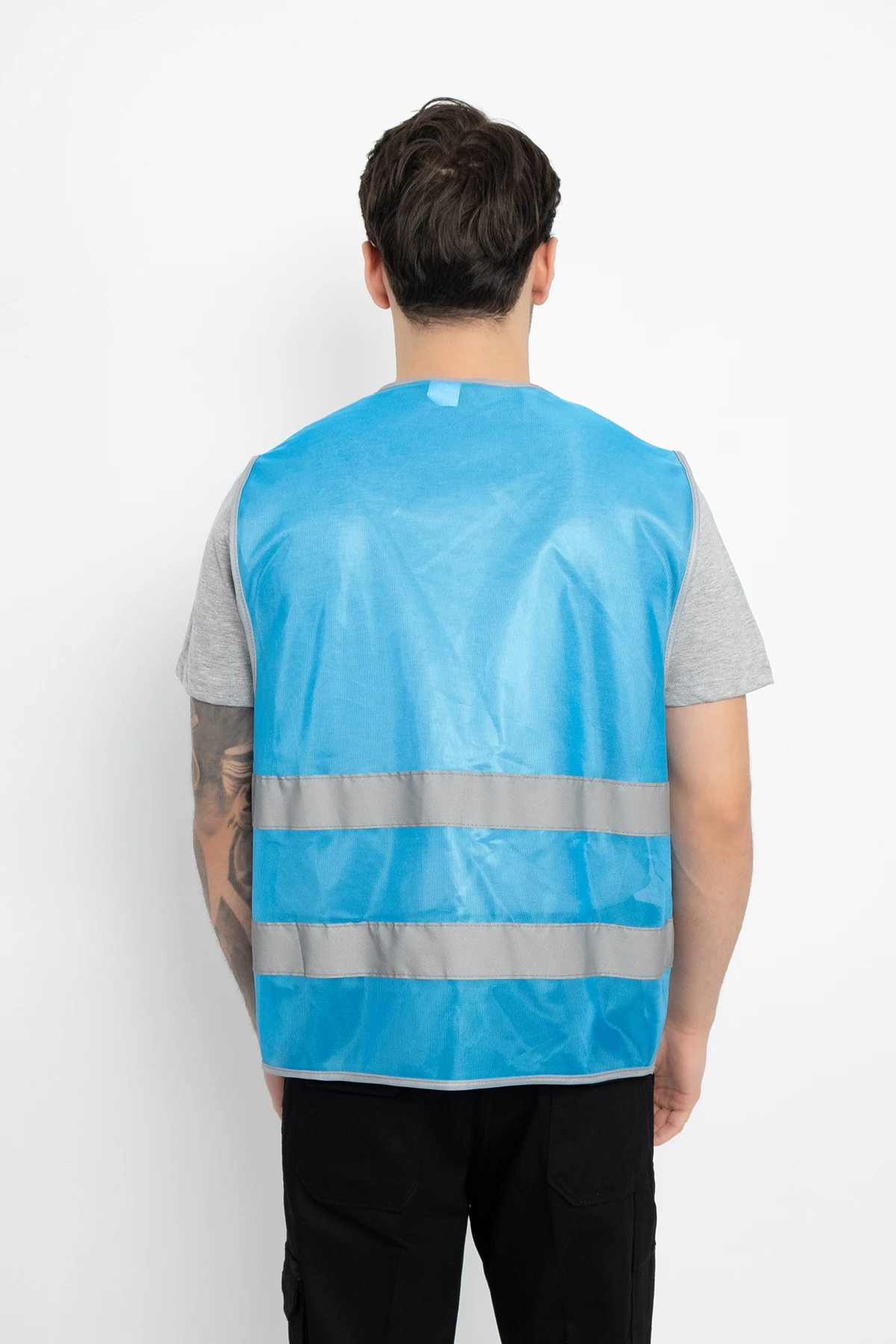 İsimlikli İkaz Yeleği Fosforlu Cırtlı Cepli (Universal Tip Kalın ) Çift Renk İş Güvenliği Mavi-Gri