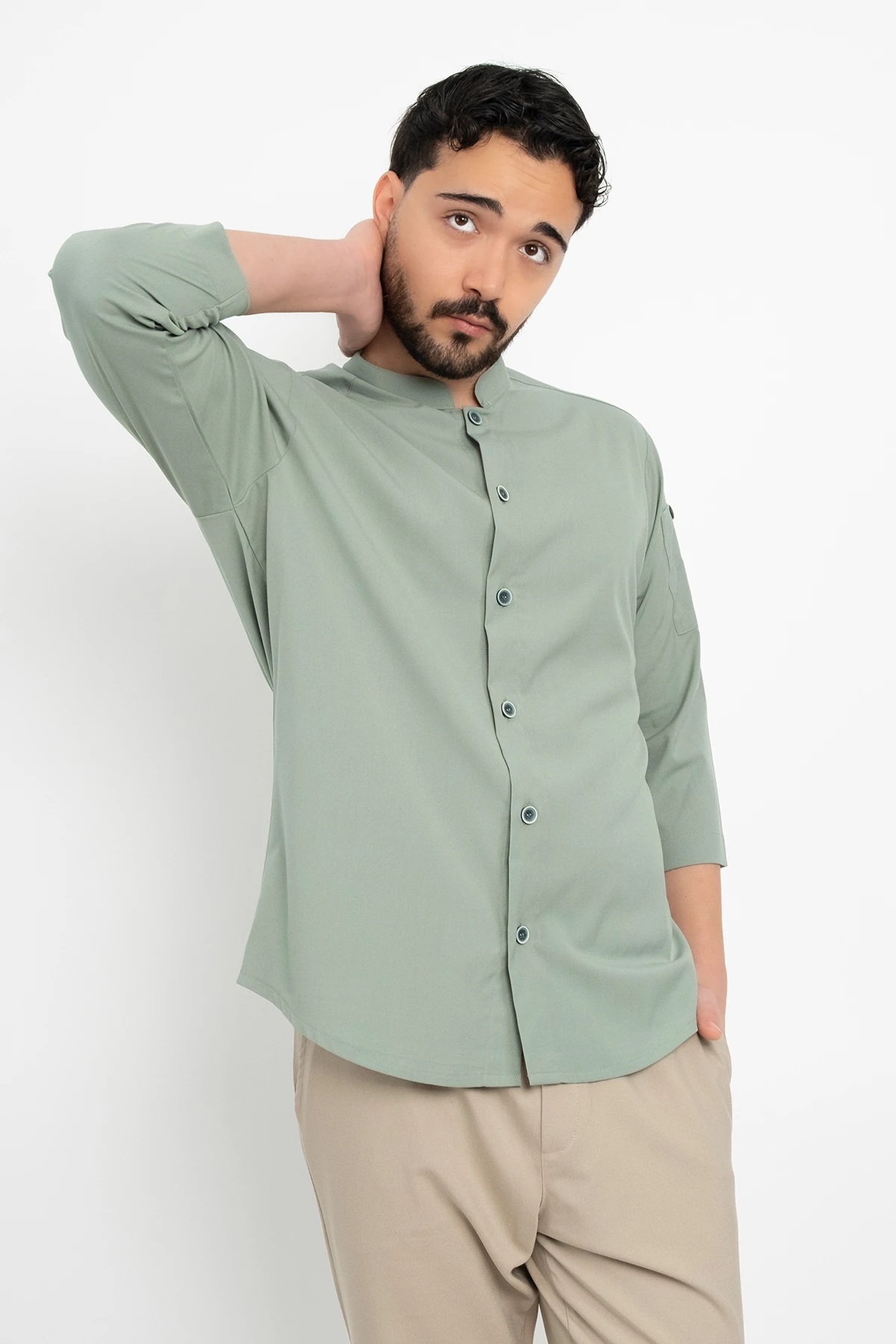 Düğmeli Hakim Yaka Aşçı Şef Gömlek Aşçı Uniforma (Chef Gömlek) Personel Kıyafeti