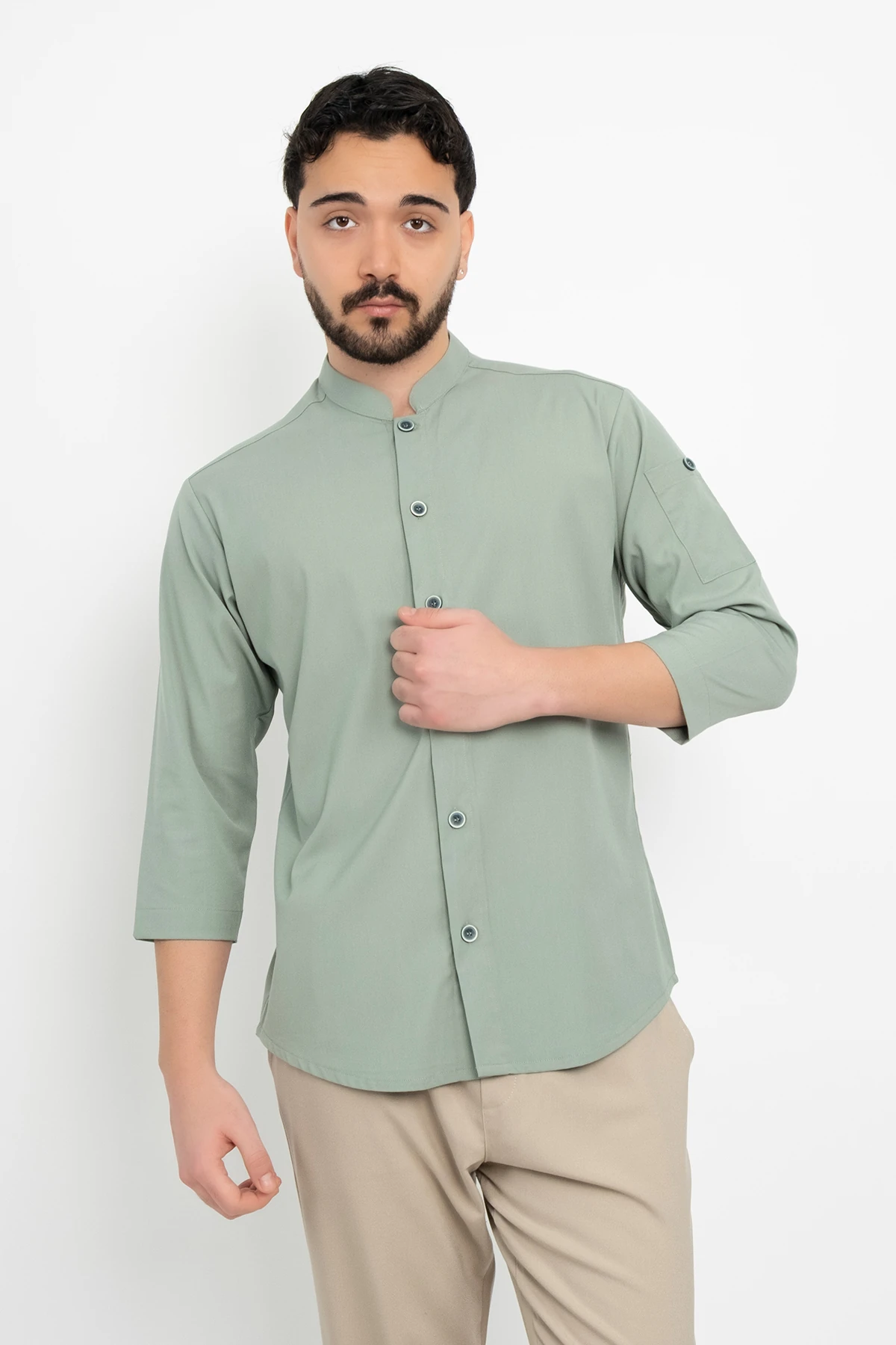 Düğmeli Hakim Yaka Aşçı Şef Gömlek Aşçı Uniforma (Chef Gömlek) Personel Kıyafeti