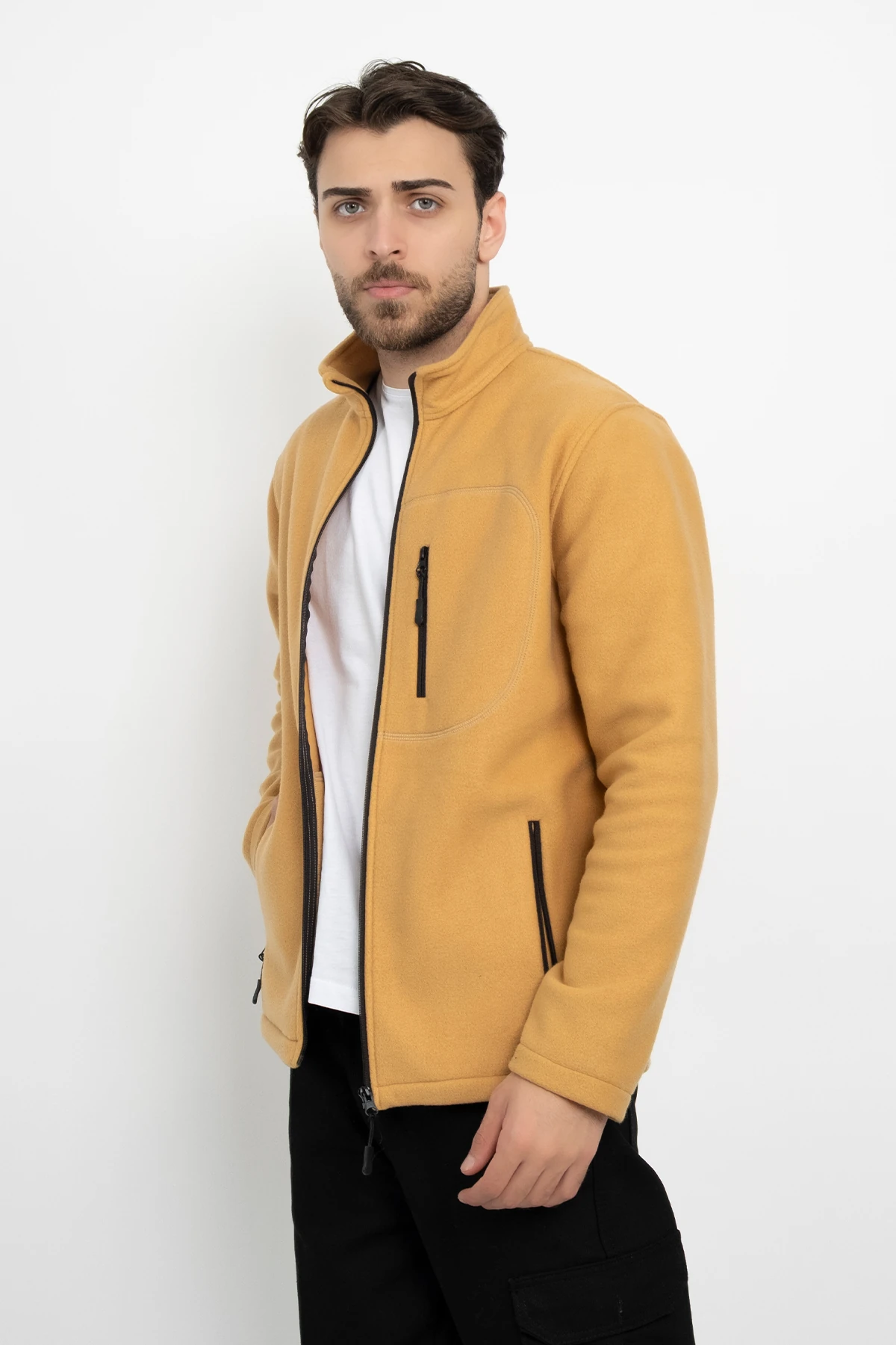 Unisex Traşlanmış Tüylenmez Cepli Polar Ceket Standart Tam Fermuarlı Soğuk Geçirmez Polar Mont