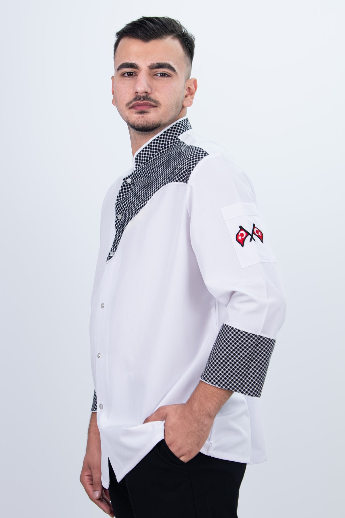 Kare Desen Şef Gömlek Aşçı Kıyafeti Chef Aşçı Forması