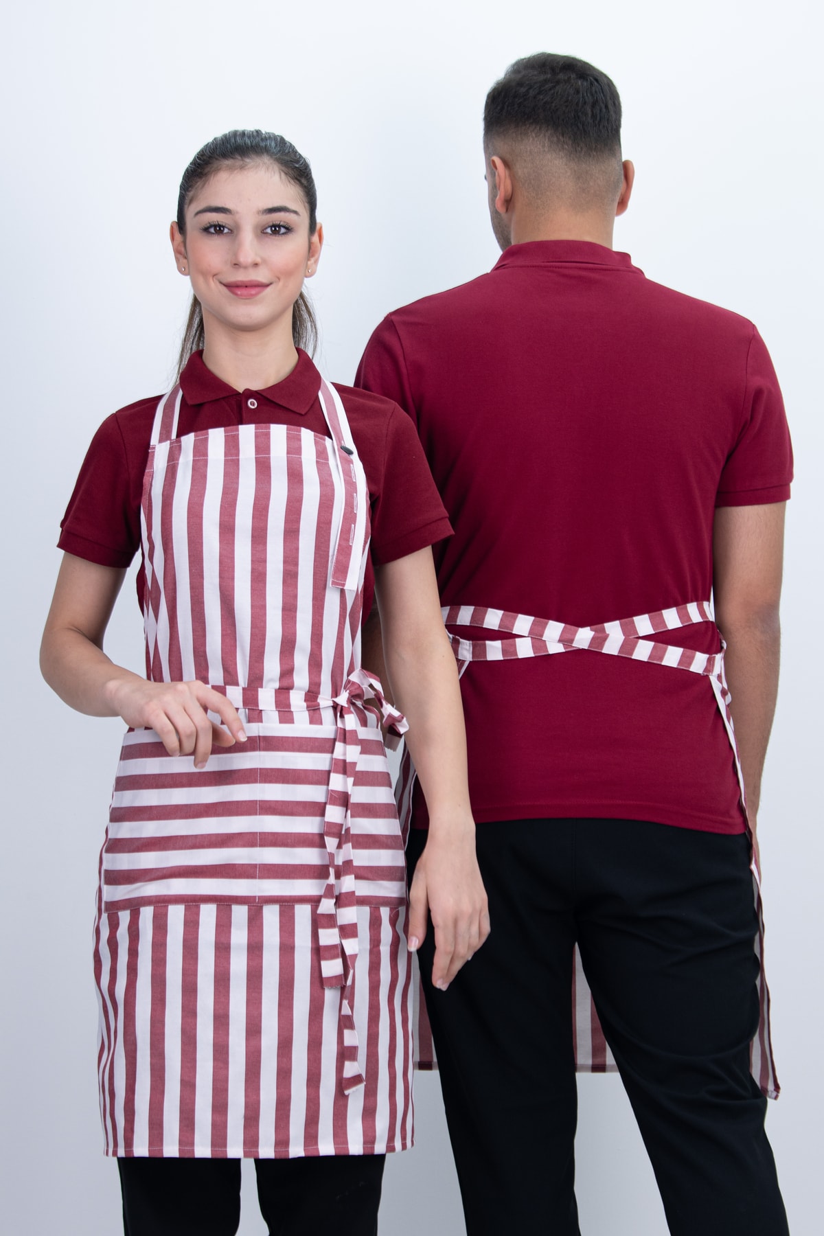 Çizgili Unisex Boydan Askılı Cepli Önlük