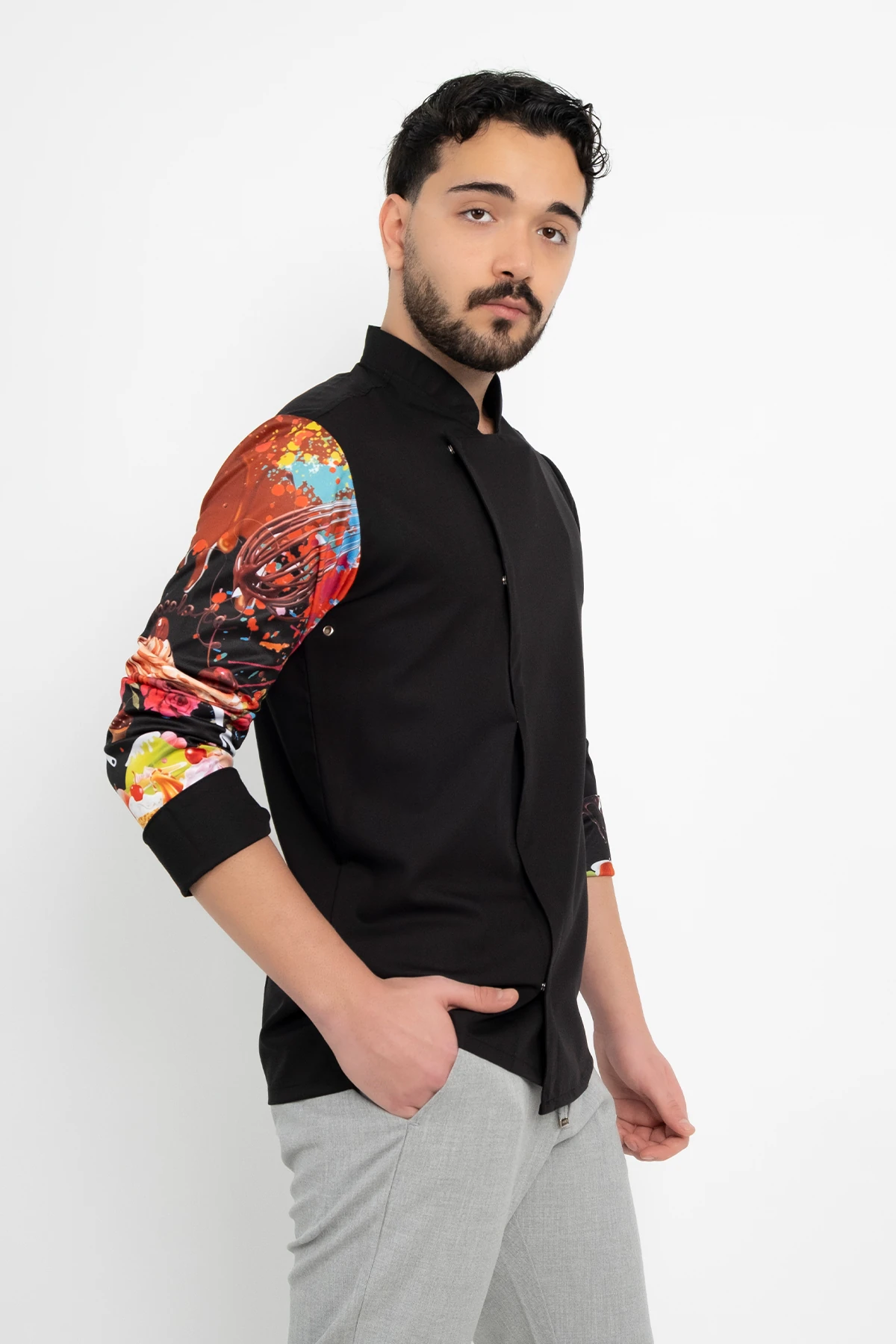 Çikolata Desenli Kol Detaylı Şef Ceket Aşçı Uniforma (Chef Ceket) Personel Kıyafeti