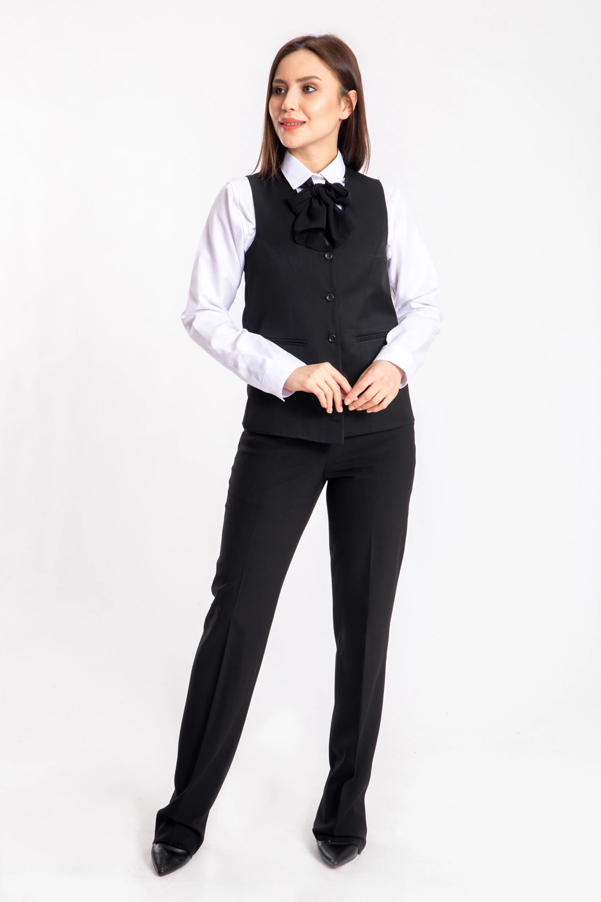 Klasik Kadın Garson Yelek Siyah İş Üniforması