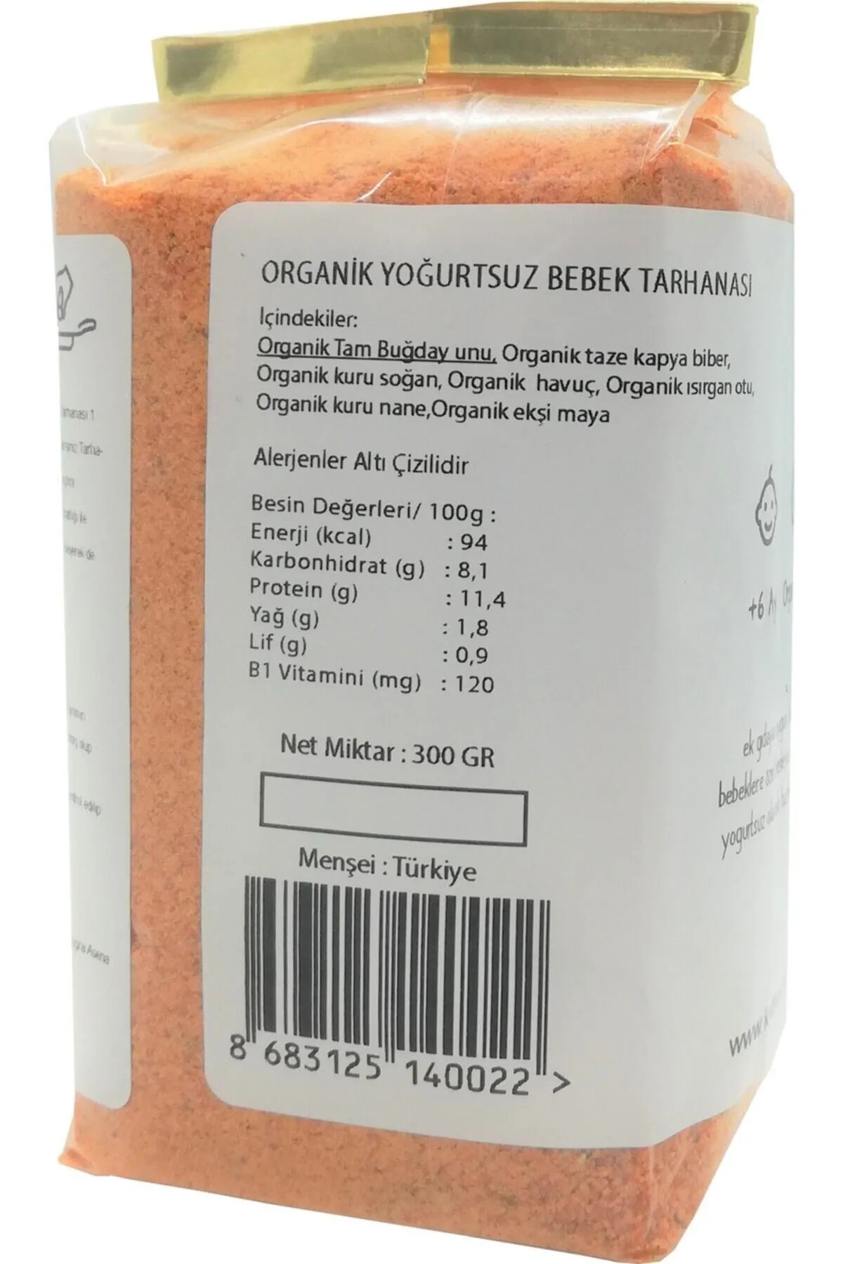 Organik Yoğurtsuz Bebek Tarhanası +6 Ay 600gr (300gr*2 Paket) Katkısız Doğal