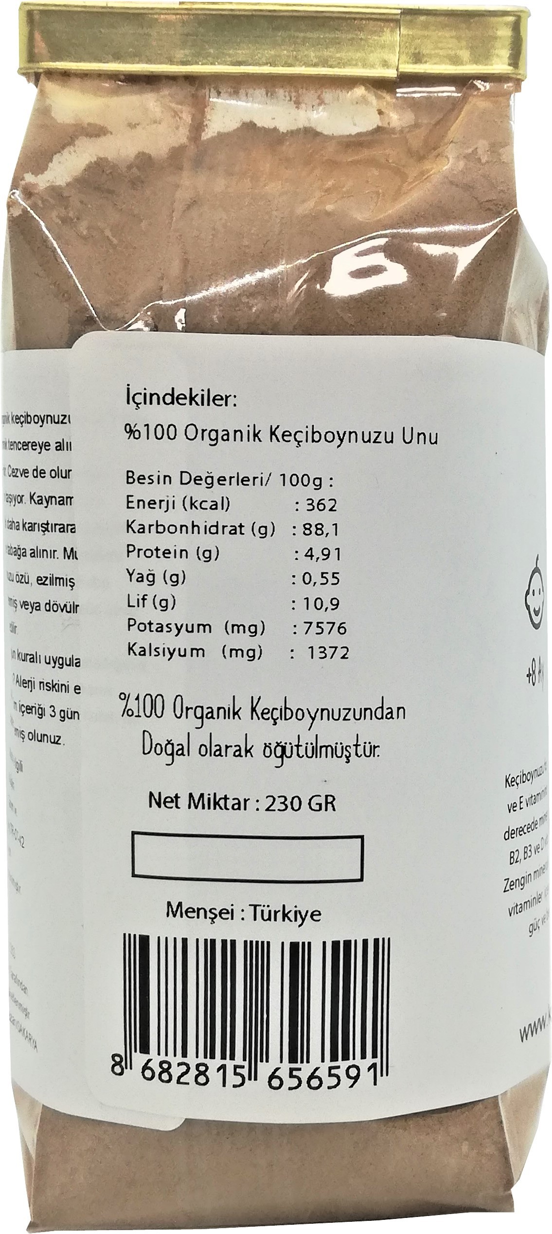 Organik Ve Doğal 2'li Paket Keçiboynuzu Unu 460gr(2X230GRPAKET) - 8 Ay Ve Üzeri Için Sertifikalı